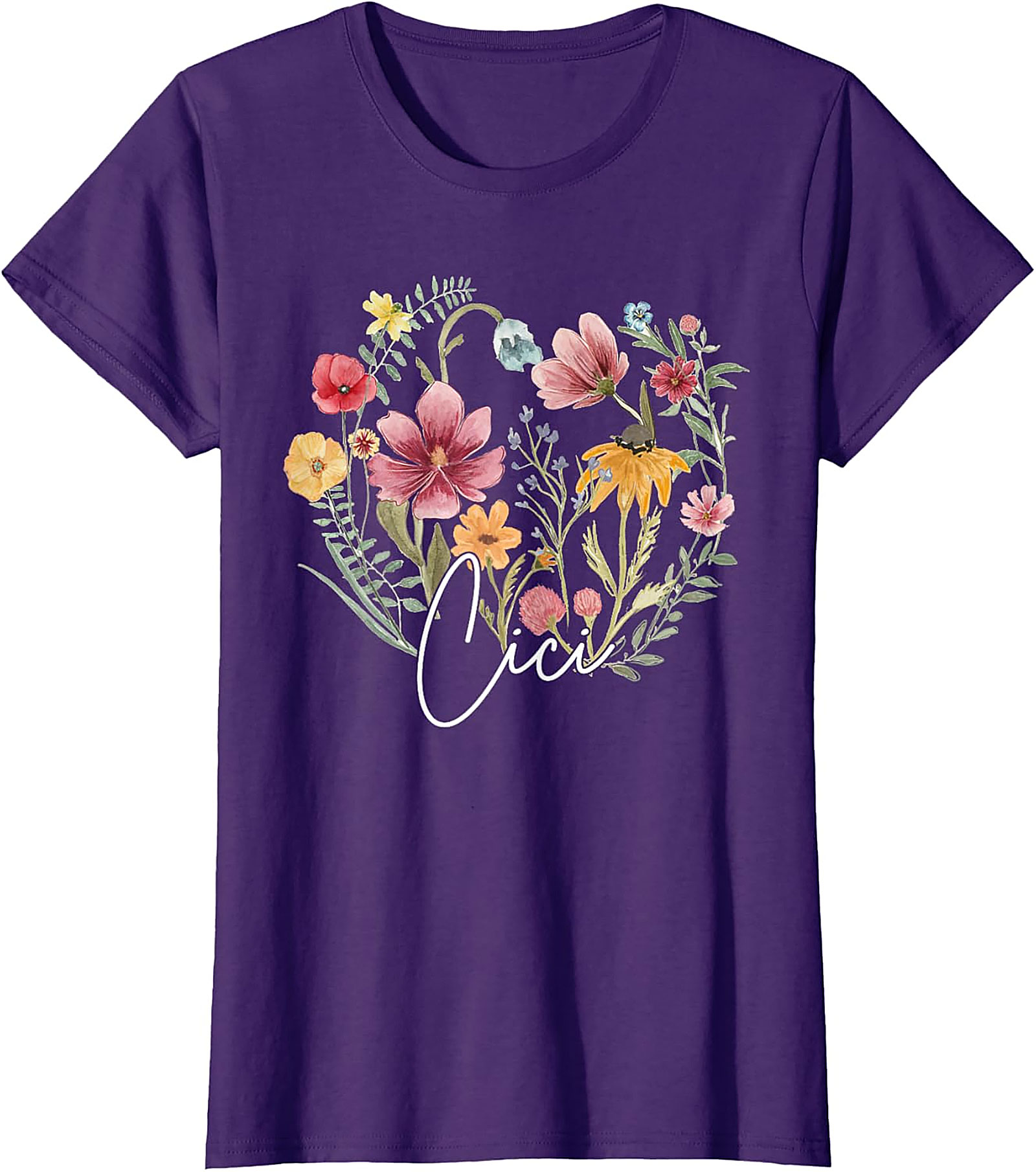 Cici Wildflower Heart T-Shirt Personalized Floral Gift Tee