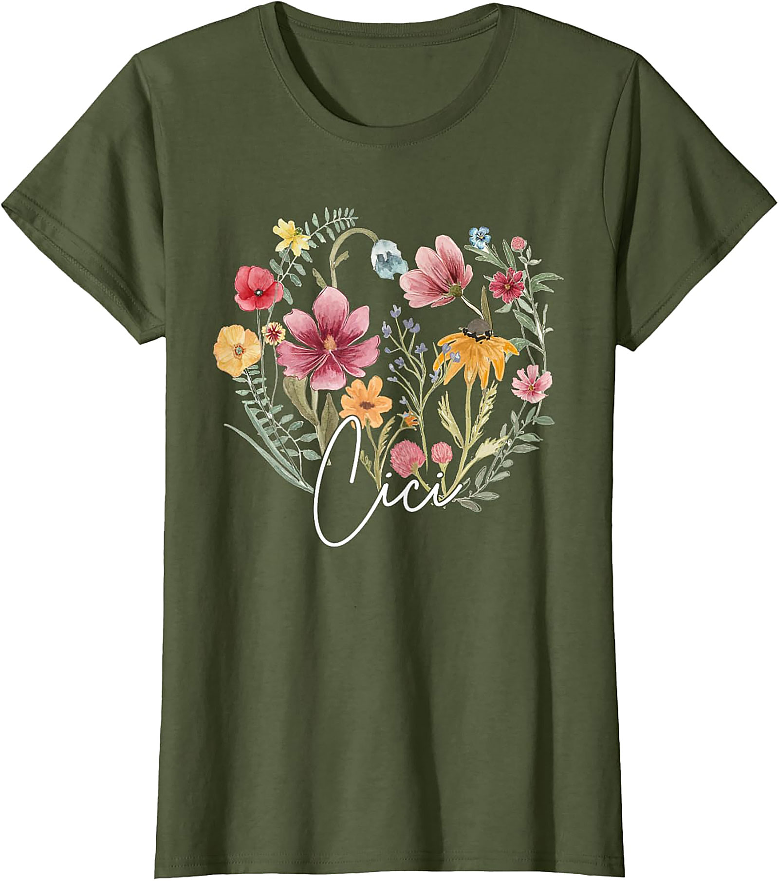 Cici Wildflower Heart T-Shirt Personalized Floral Gift Tee