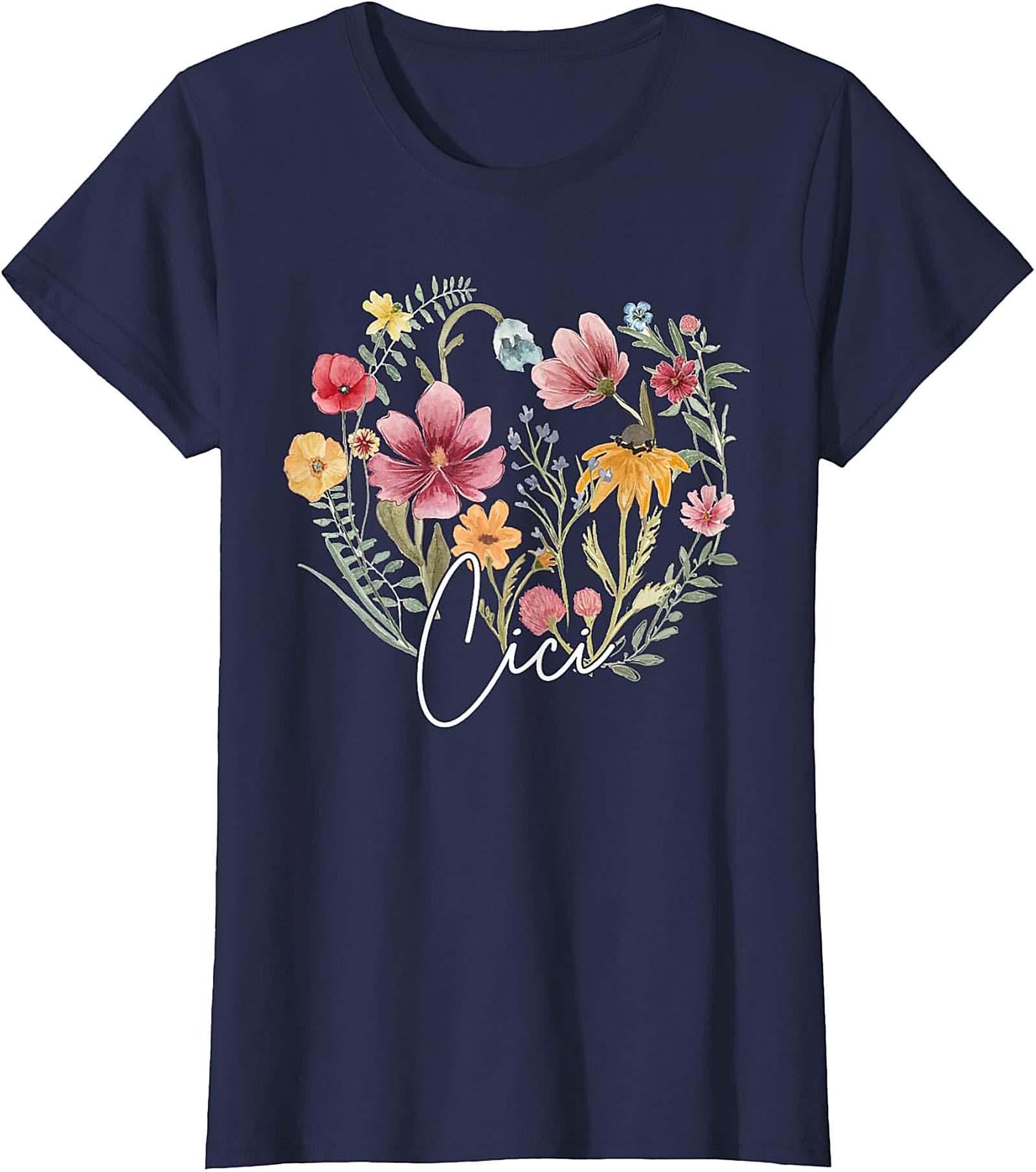 Cici Wildflower Heart T-Shirt Personalized Floral Gift Tee