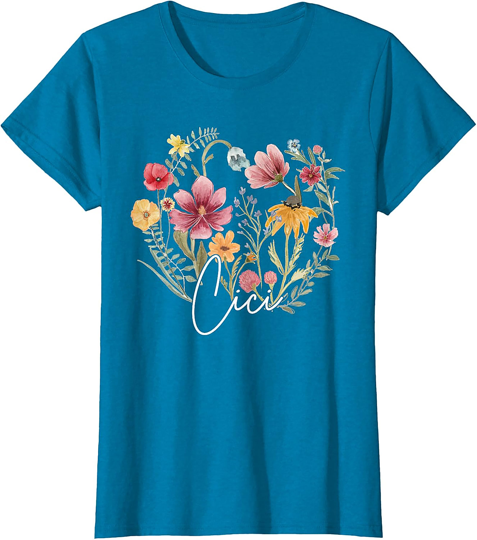 Cici Wildflower Heart T-Shirt Personalized Floral Gift Tee