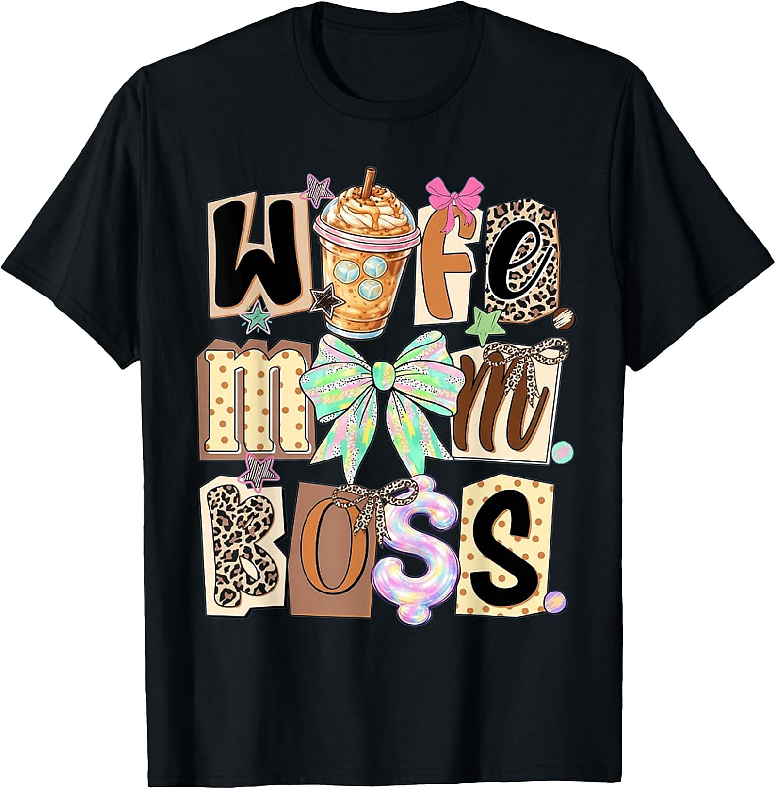 Wife Mom Boss T-shirt | Leopard Print Coffee Graphic Tee