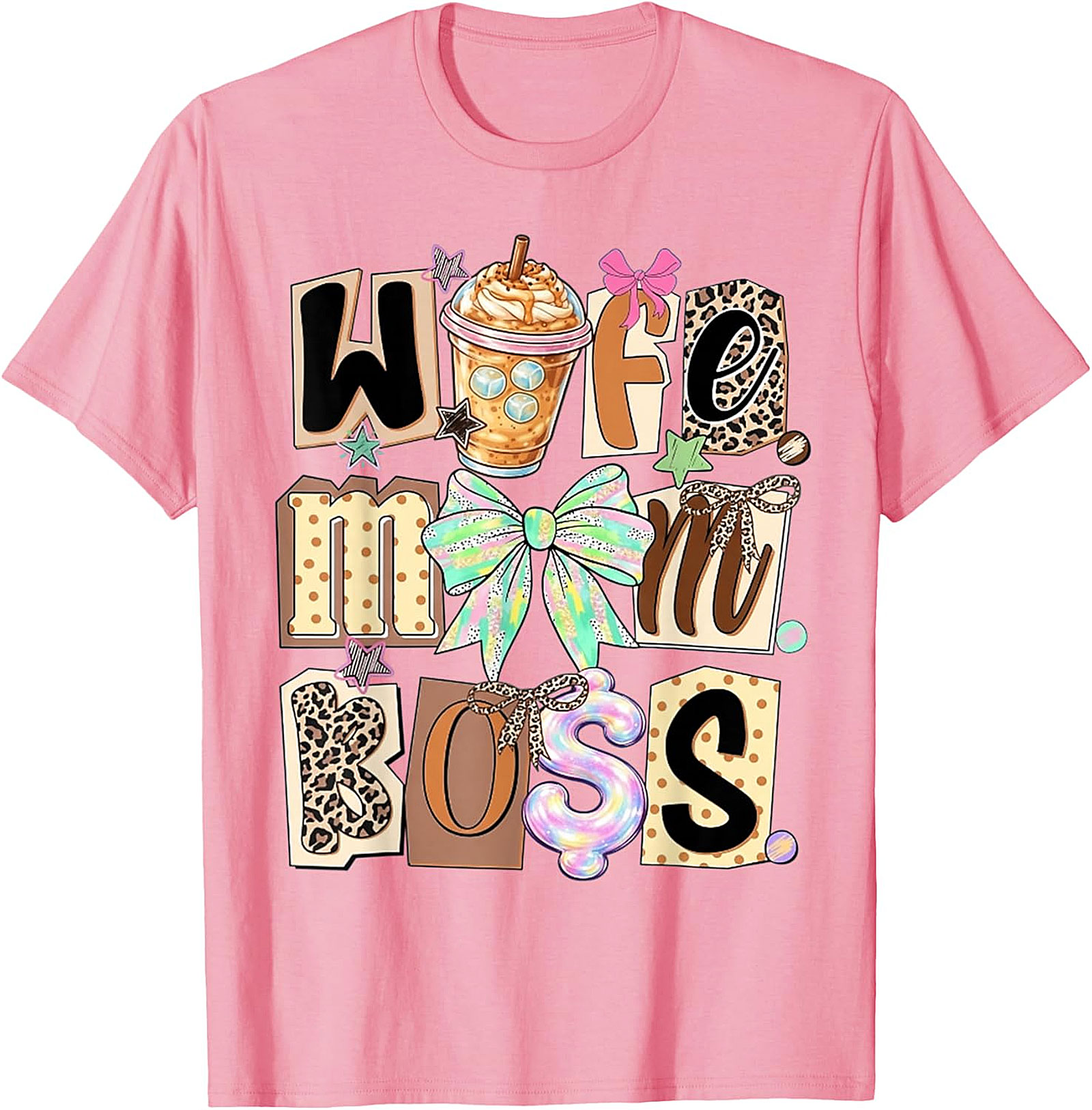 Wife Mom Boss T-shirt | Leopard Print Coffee Graphic Tee