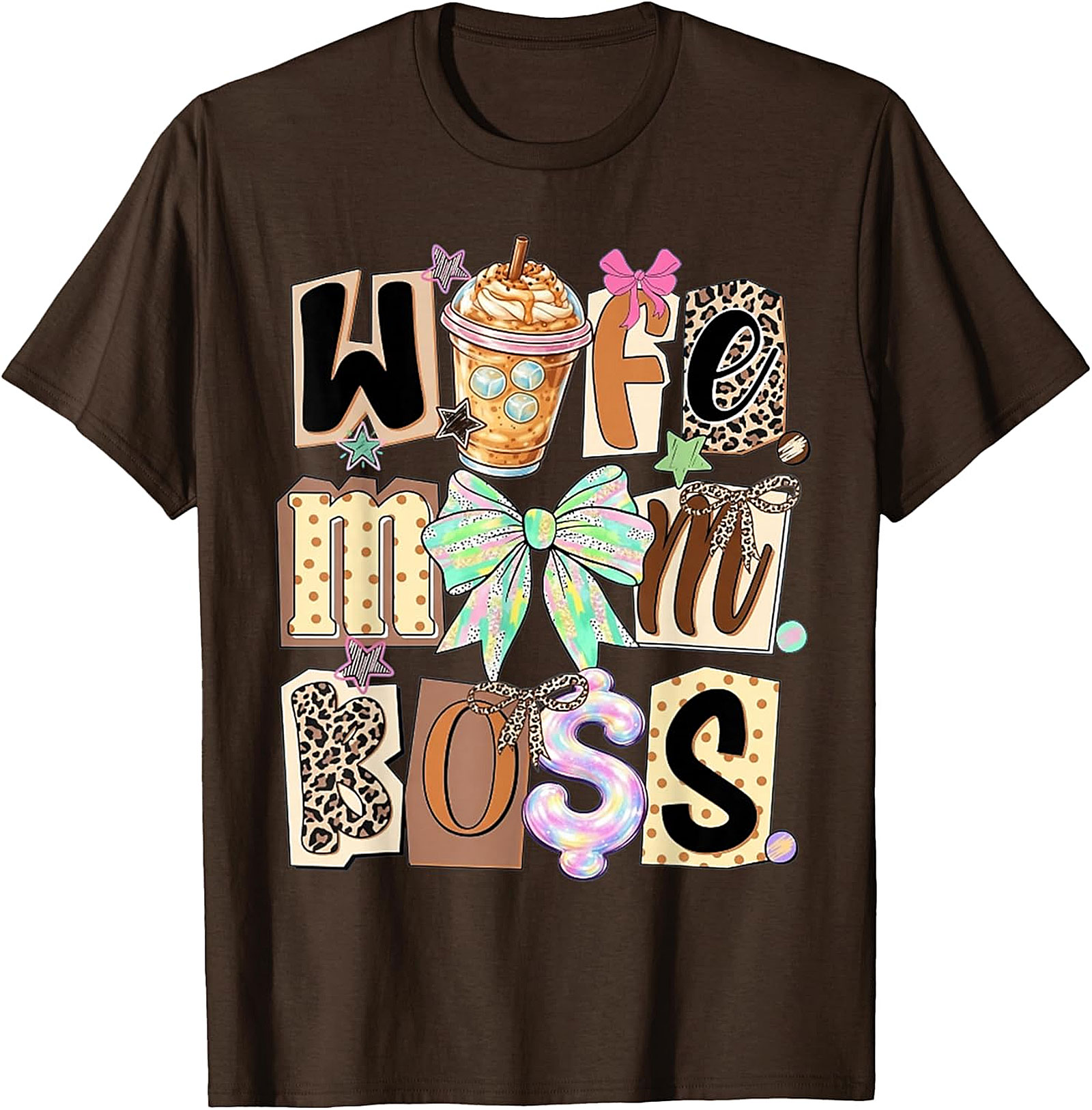 Wife Mom Boss T-shirt | Leopard Print Coffee Graphic Tee
