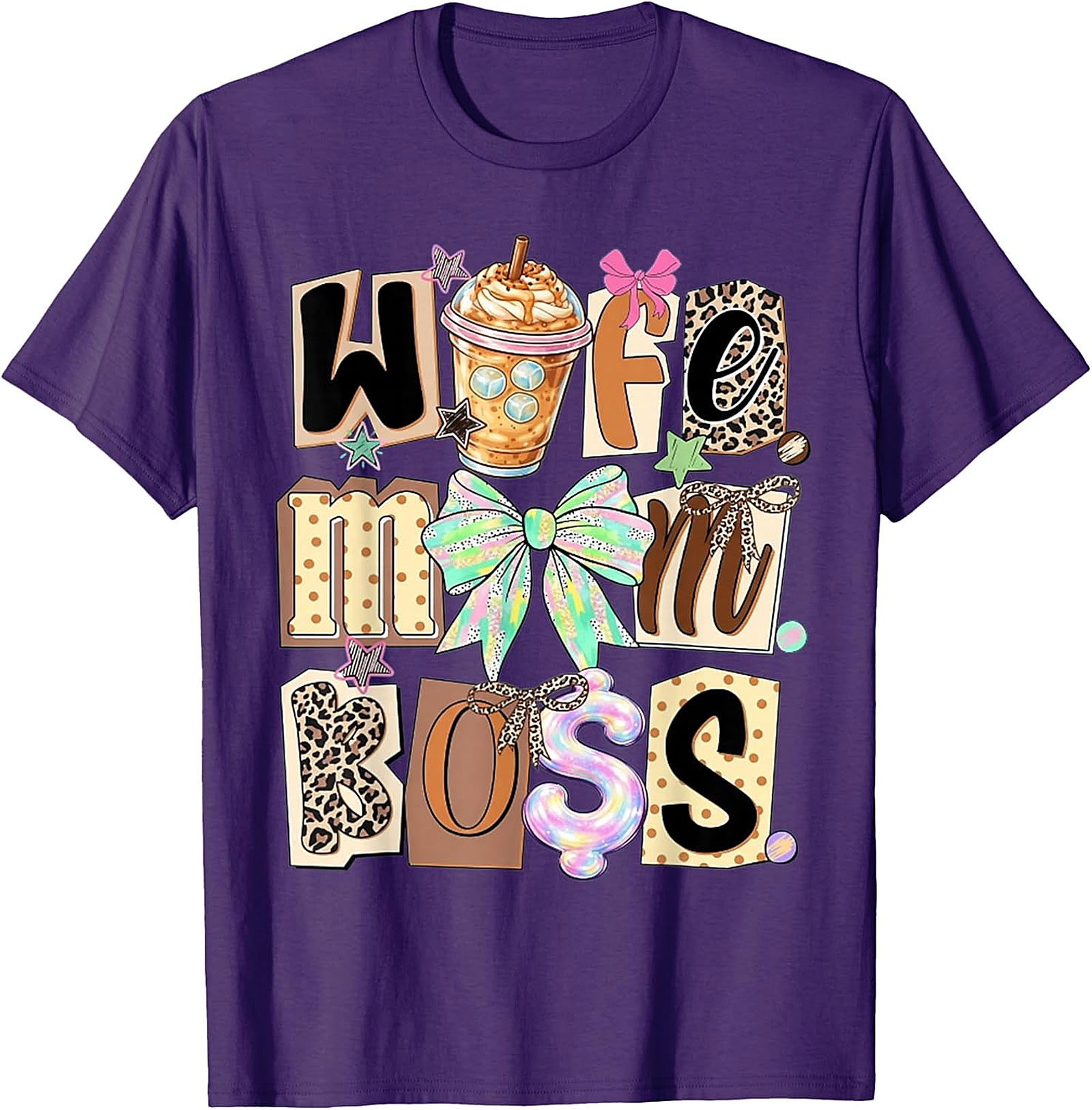 Wife Mom Boss T-shirt | Leopard Print Coffee Graphic Tee