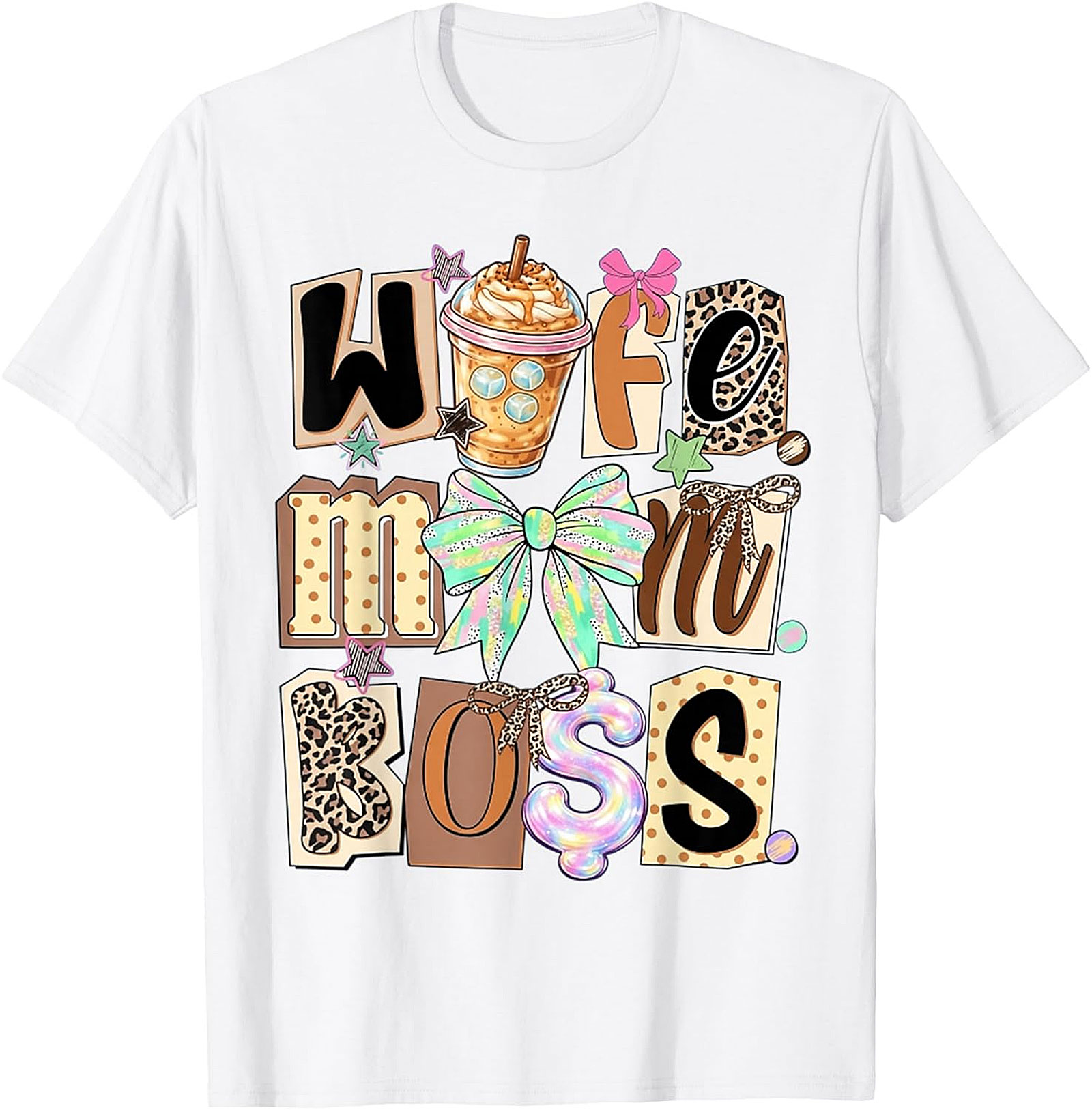 Wife Mom Boss T-shirt | Leopard Print Coffee Graphic Tee