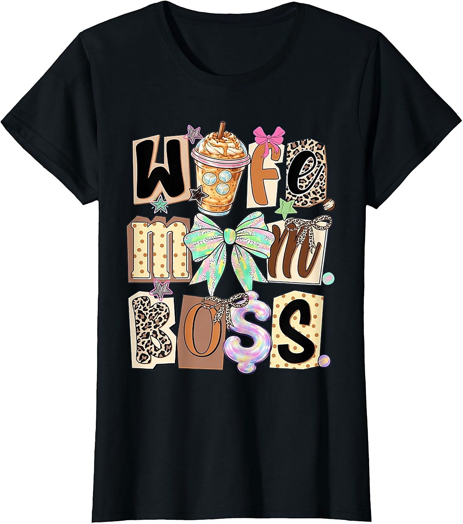 Wife Mom Boss T-shirt | Leopard Print Coffee Graphic Tee