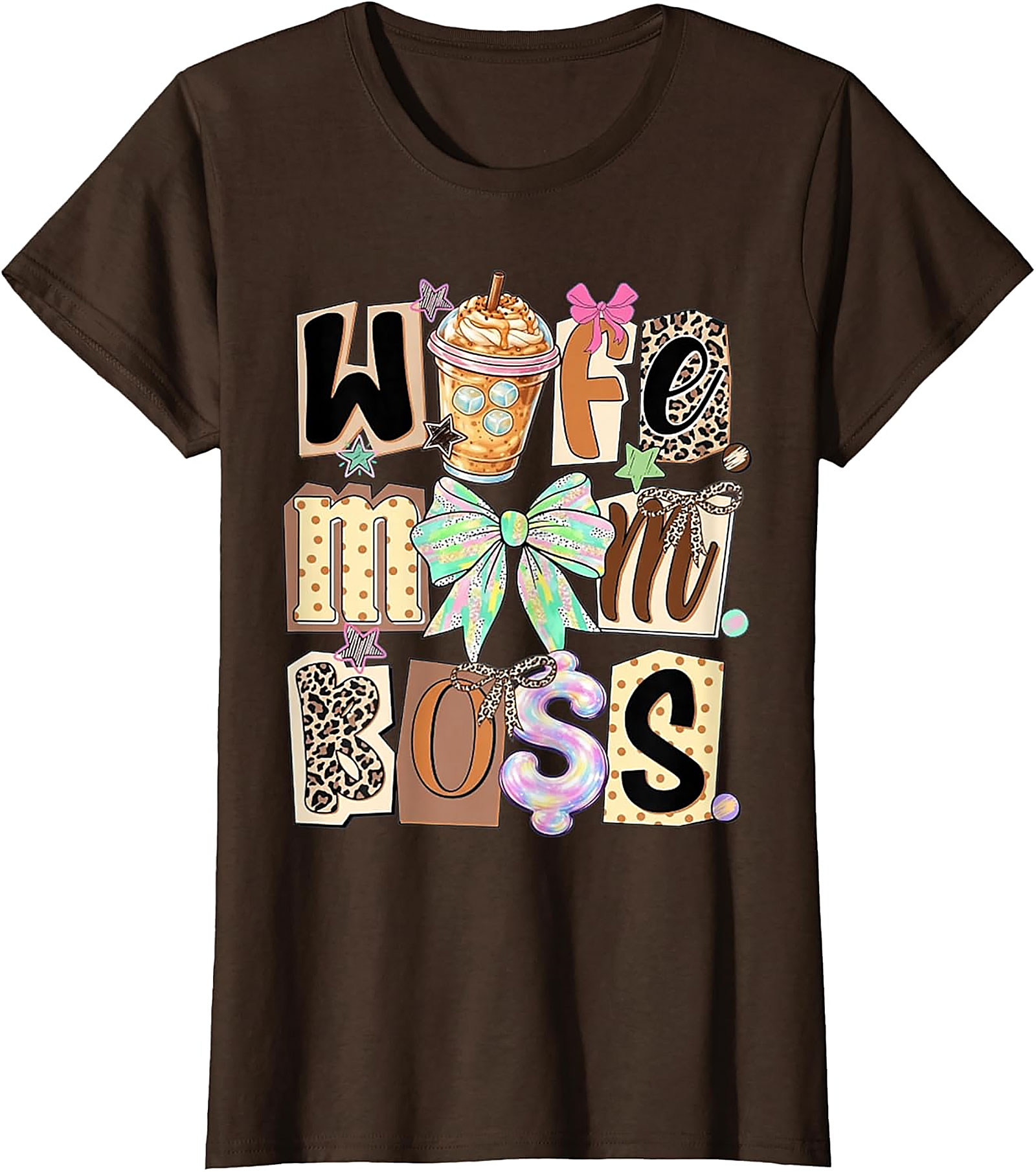 Wife Mom Boss T-shirt | Leopard Print Coffee Graphic Tee