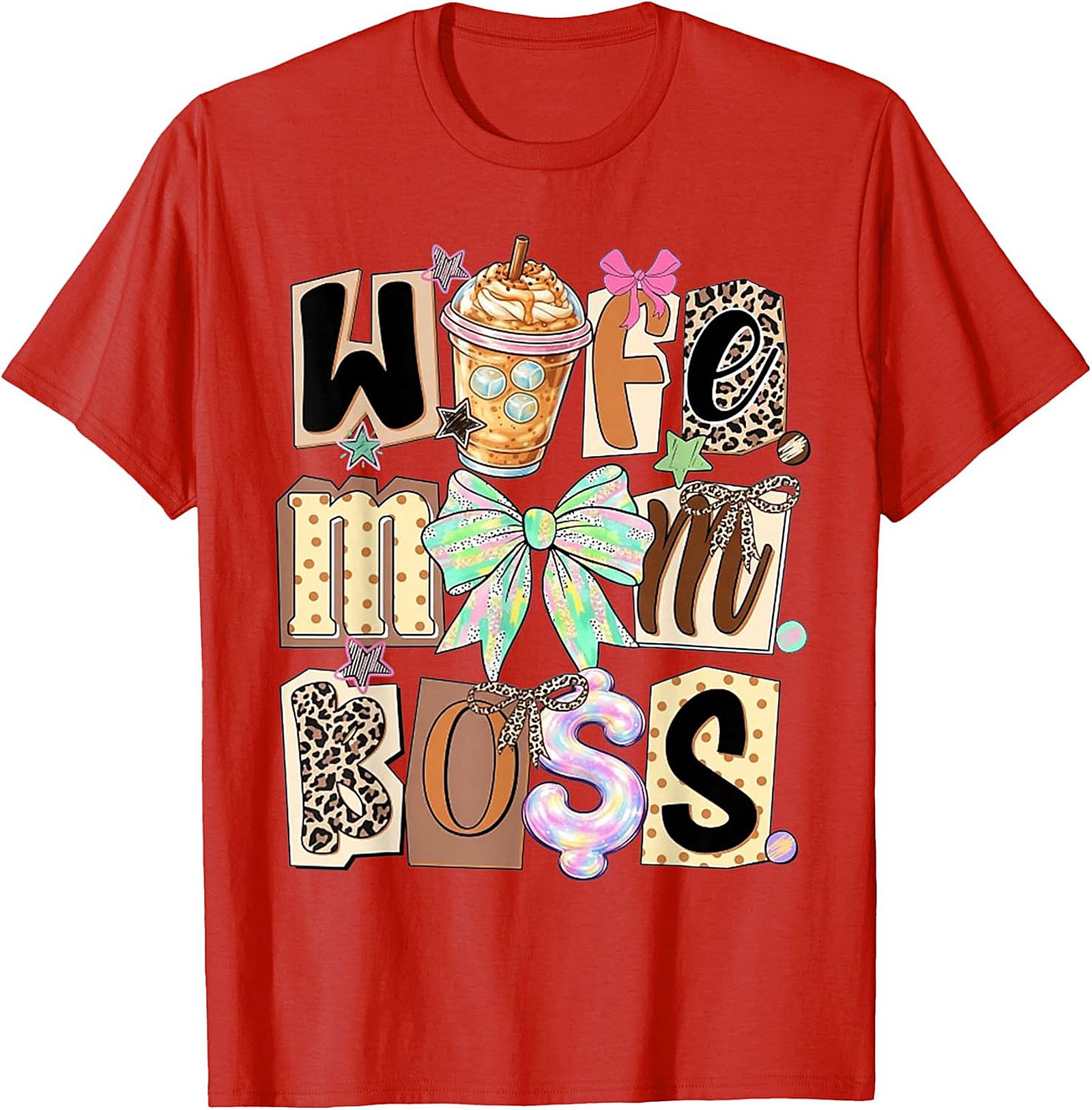 Wife Mom Boss T-shirt | Leopard Print Coffee Graphic Tee