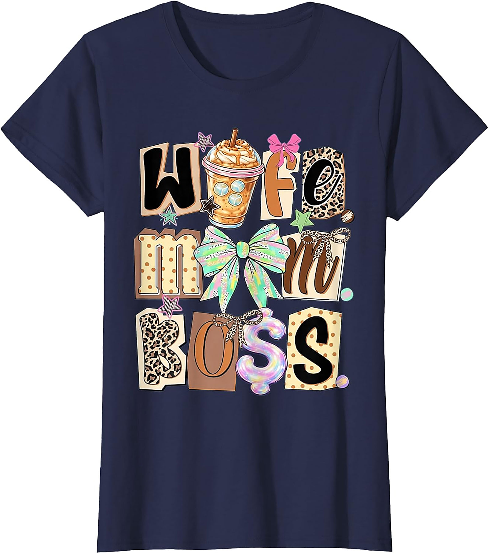 Wife Mom Boss T-shirt | Leopard Print Coffee Graphic Tee