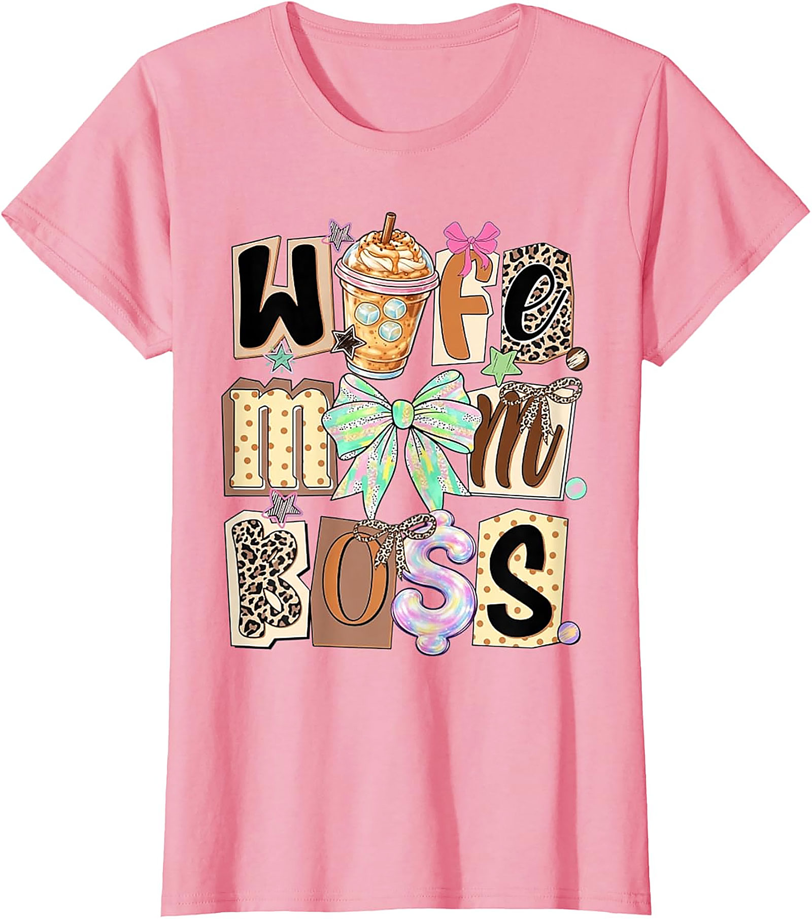 Wife Mom Boss T-shirt | Leopard Print Coffee Graphic Tee