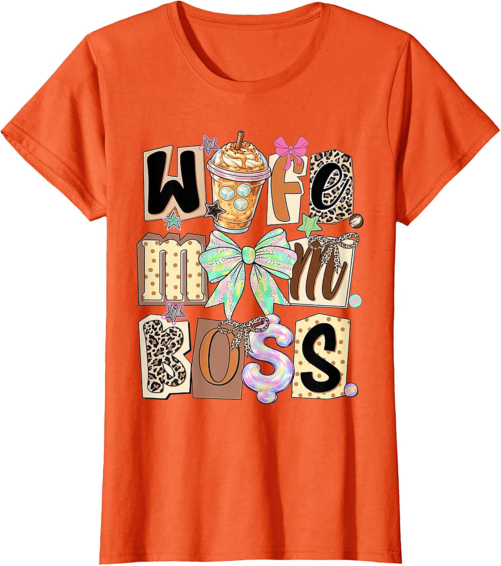 Wife Mom Boss T-shirt | Leopard Print Coffee Graphic Tee
