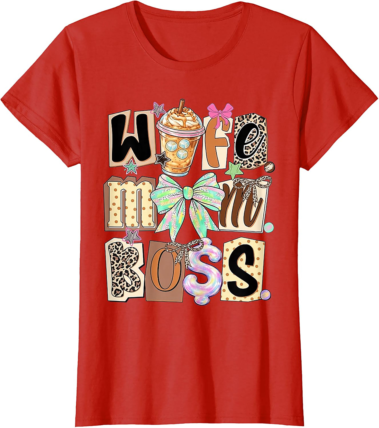 Wife Mom Boss T-shirt | Leopard Print Coffee Graphic Tee