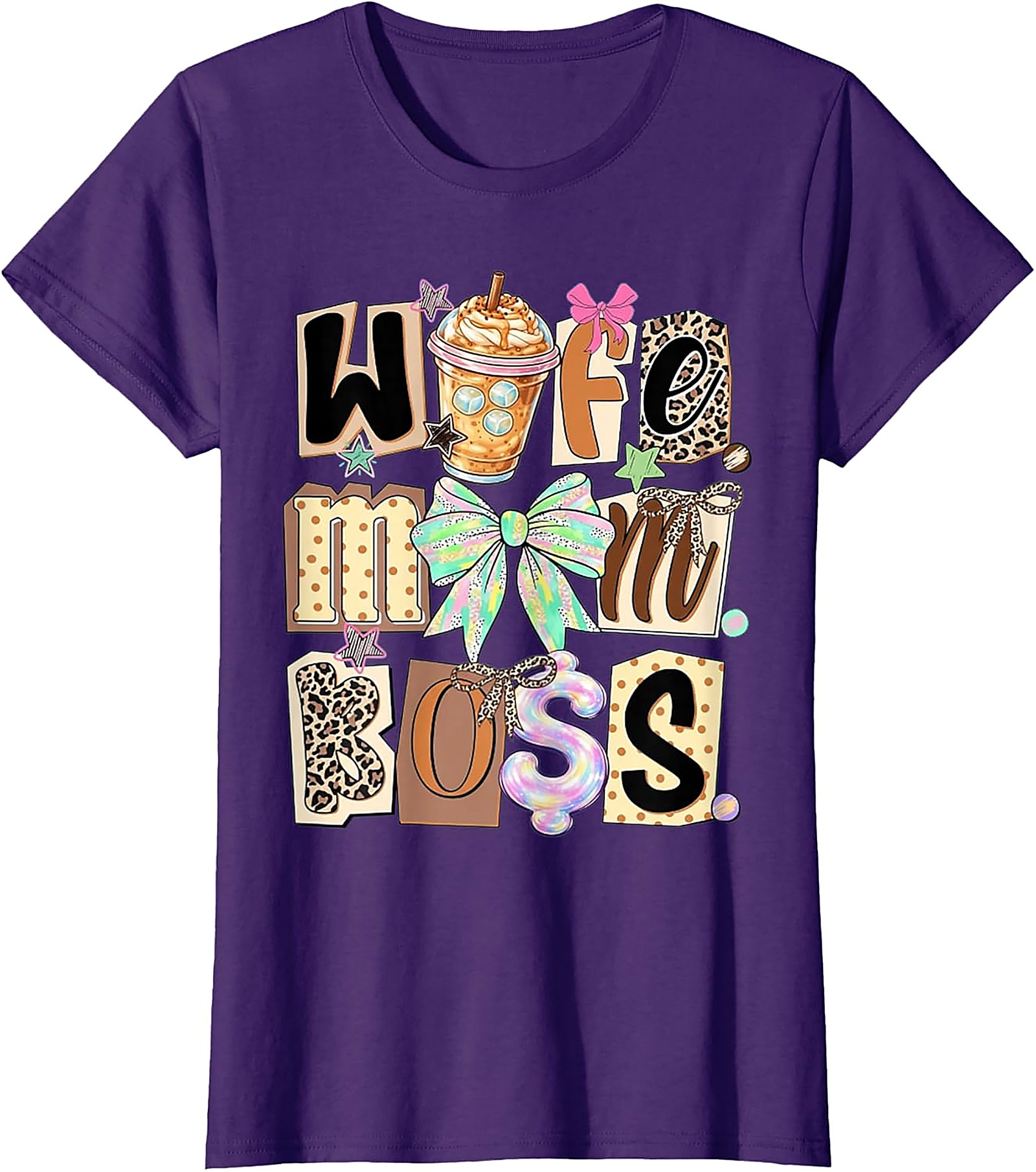 Wife Mom Boss T-shirt | Leopard Print Coffee Graphic Tee