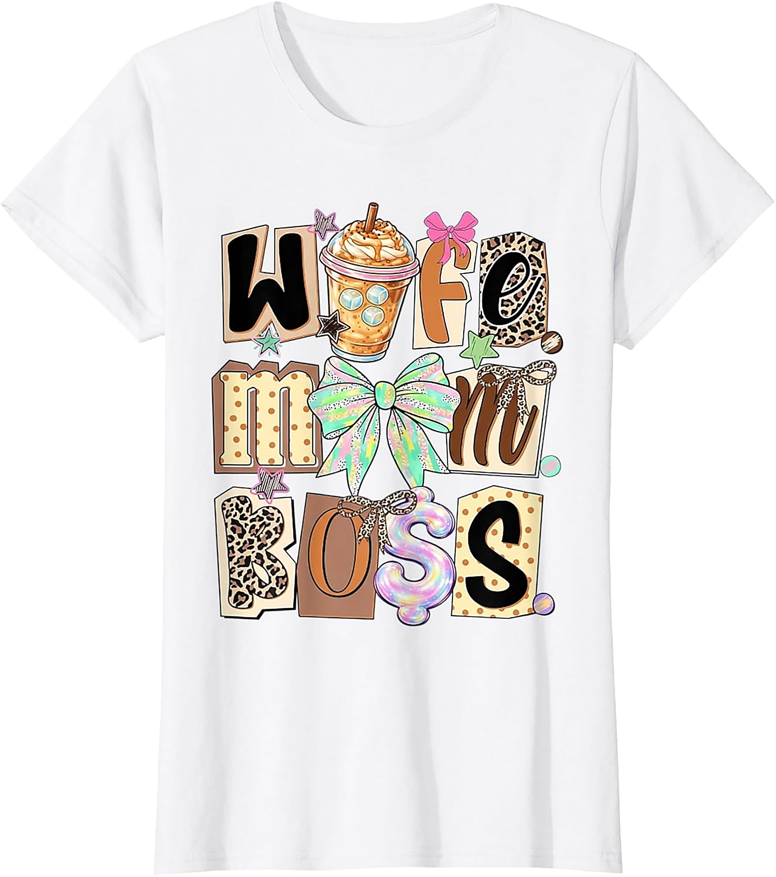 Wife Mom Boss T-shirt | Leopard Print Coffee Graphic Tee