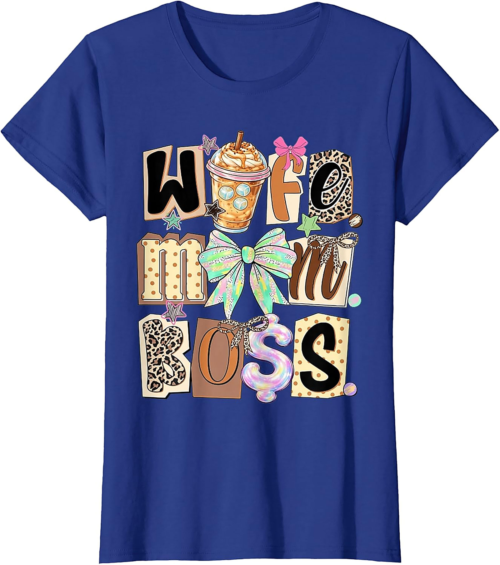 Wife Mom Boss T-shirt | Leopard Print Coffee Graphic Tee