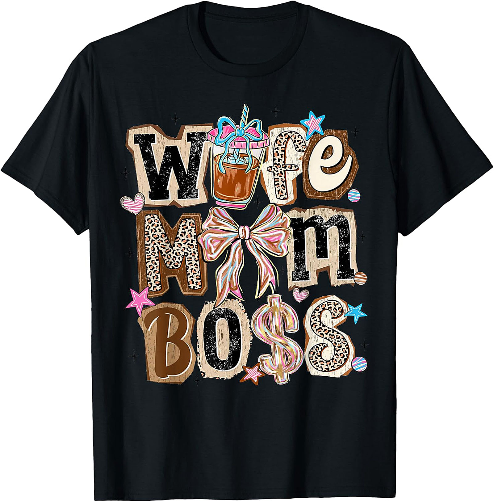 Wife Mom Boss T-shirt | Leopard Print Coffee Graphic Tee