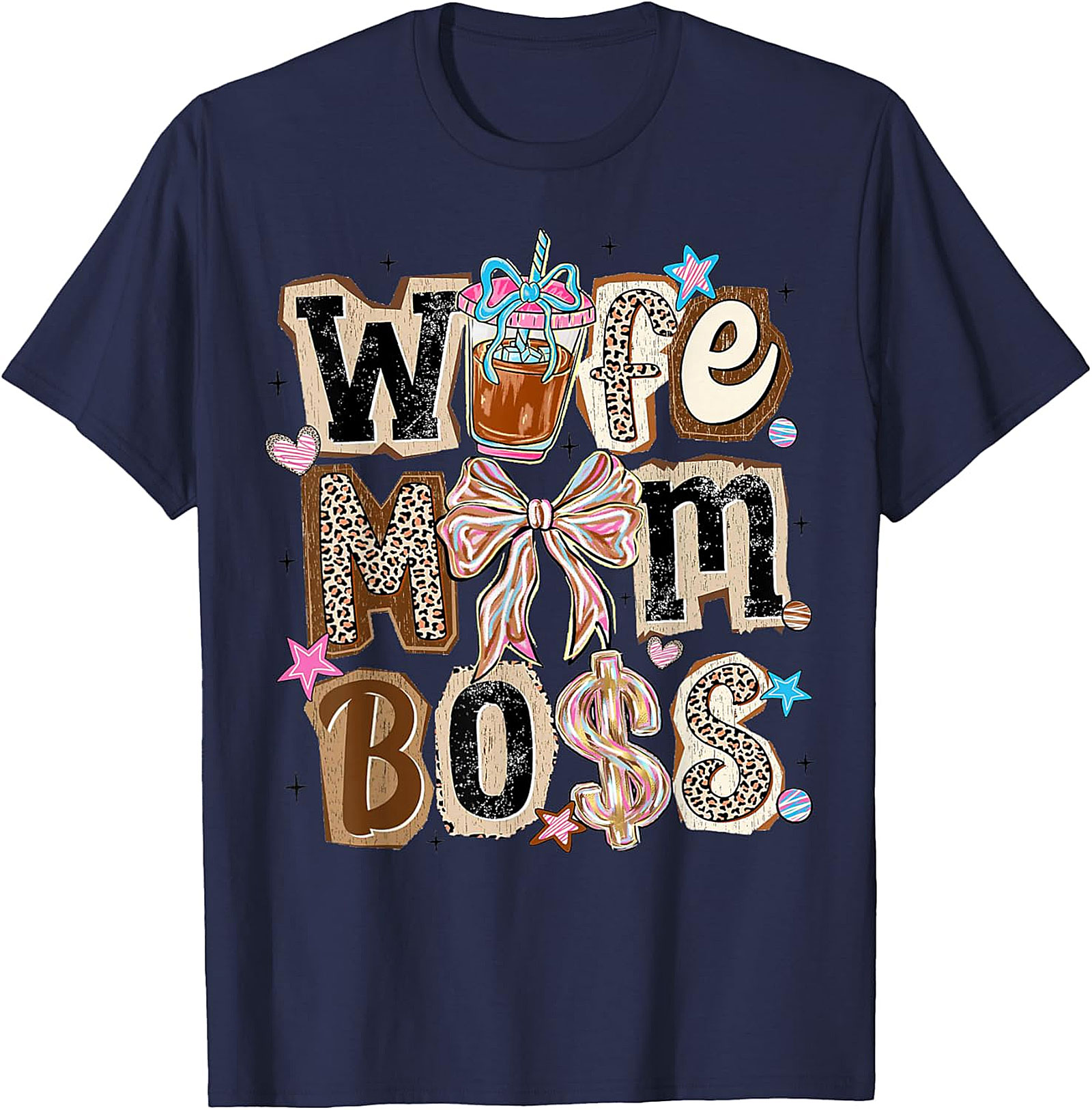 Wife Mom Boss T-shirt | Leopard Print Coffee Graphic Tee