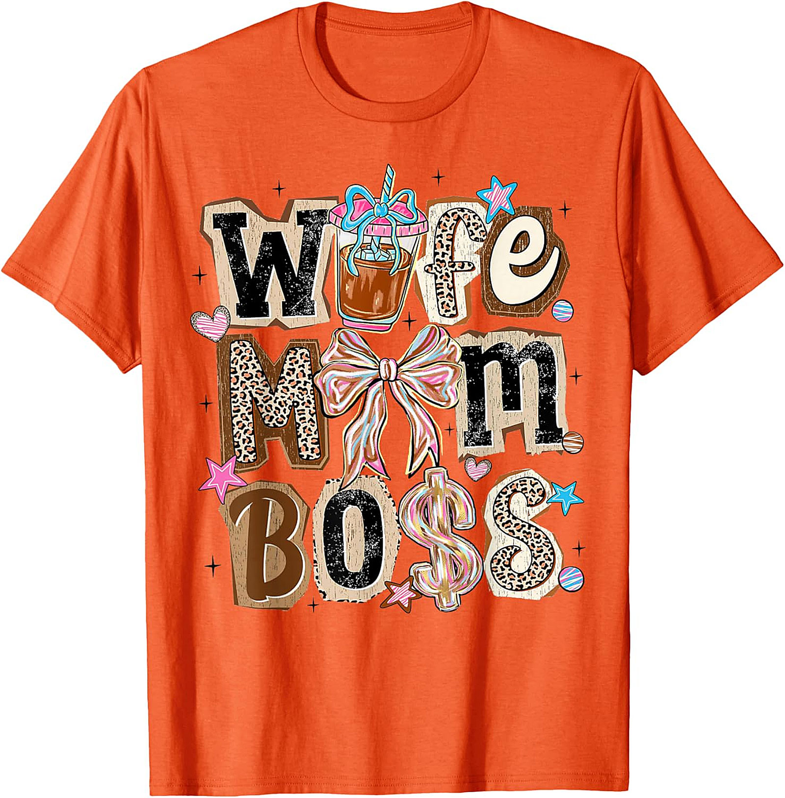 Wife Mom Boss T-shirt | Leopard Print Coffee Graphic Tee