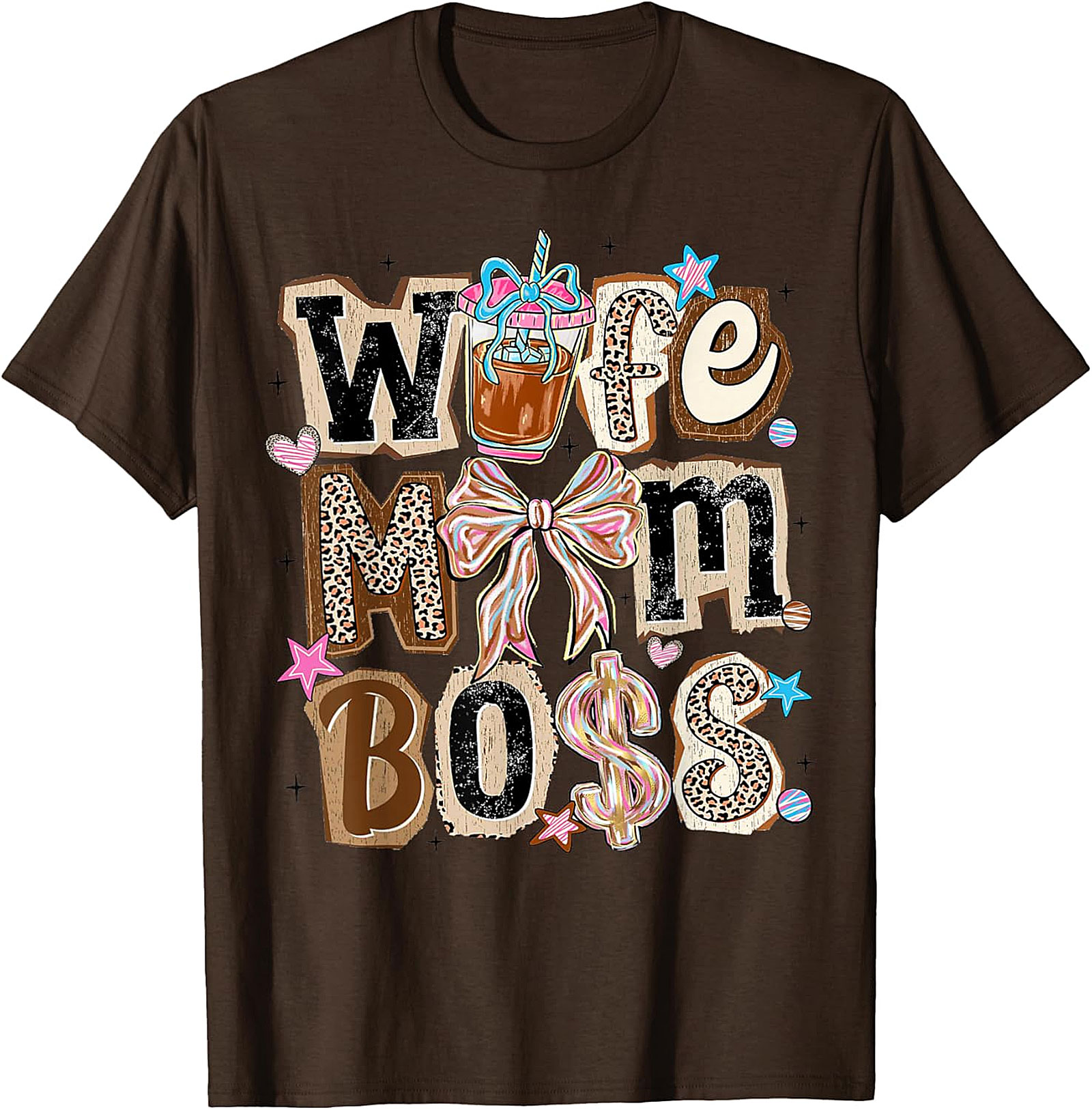 Wife Mom Boss T-shirt | Leopard Print Coffee Graphic Tee