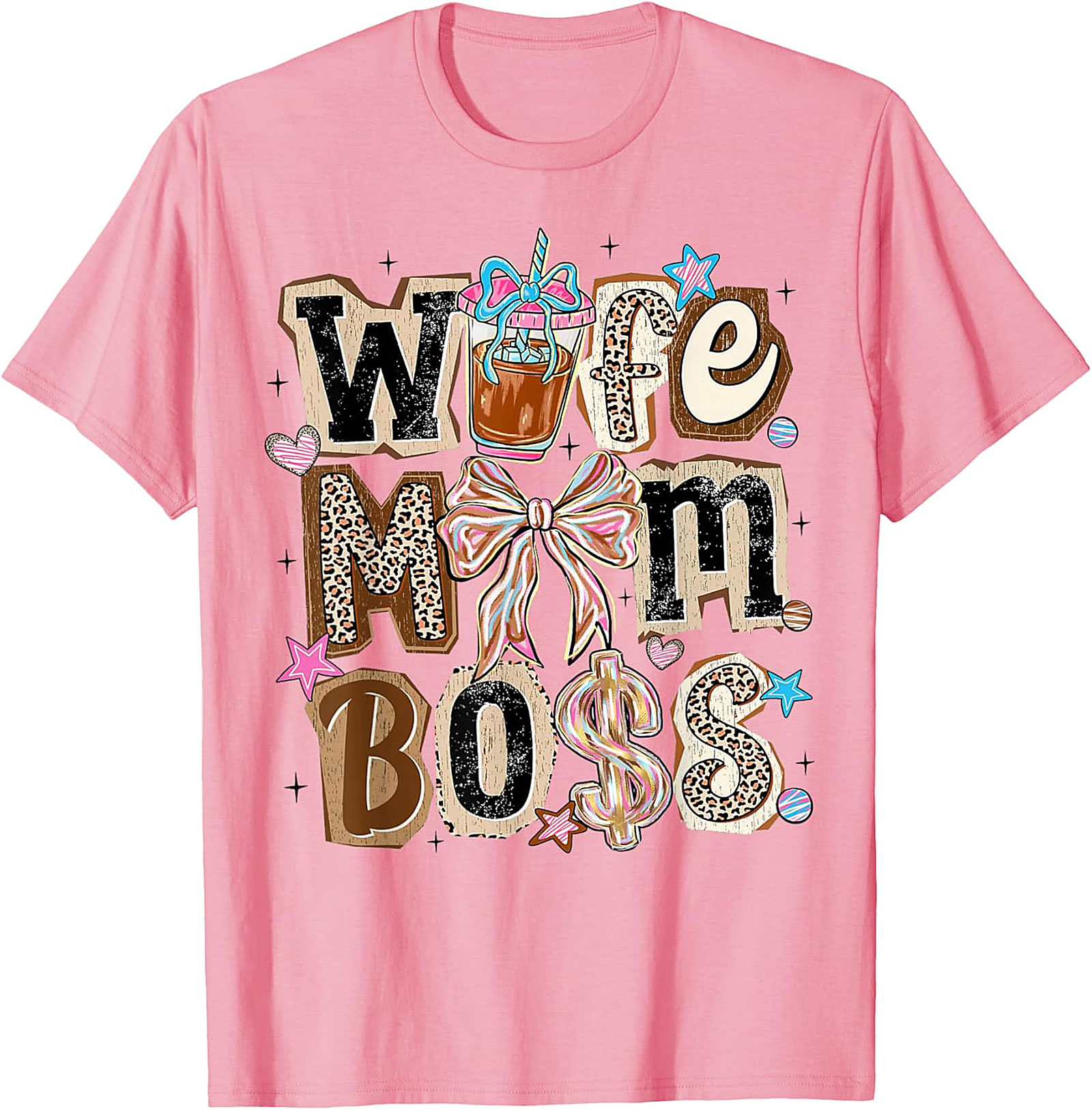Wife Mom Boss T-shirt | Leopard Print Coffee Graphic Tee