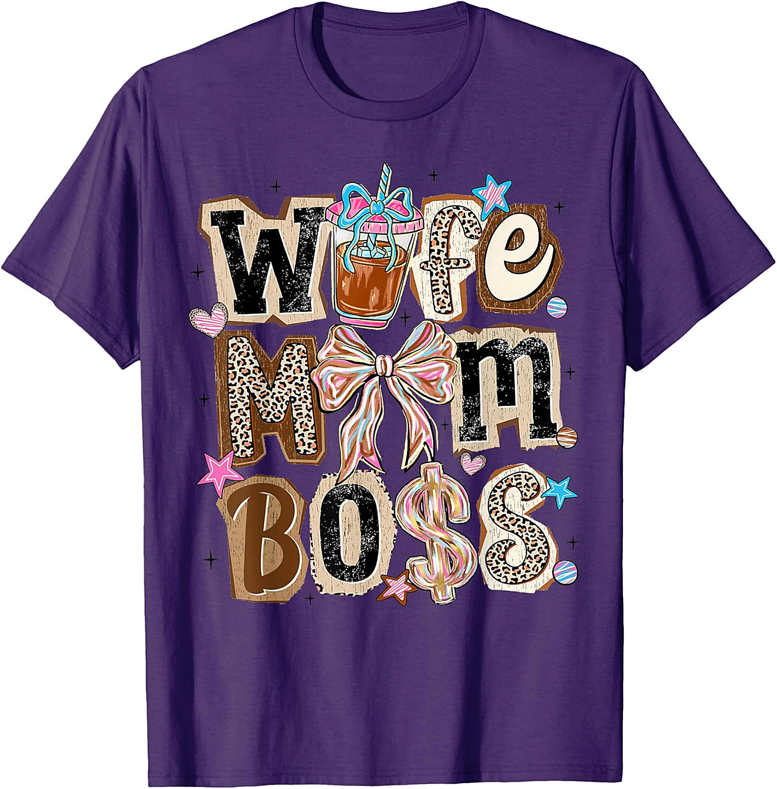 Wife Mom Boss T-shirt | Leopard Print Coffee Graphic Tee