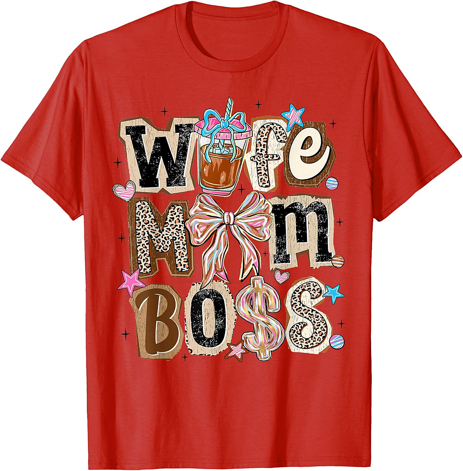 Wife Mom Boss T-shirt | Leopard Print Coffee Graphic Tee