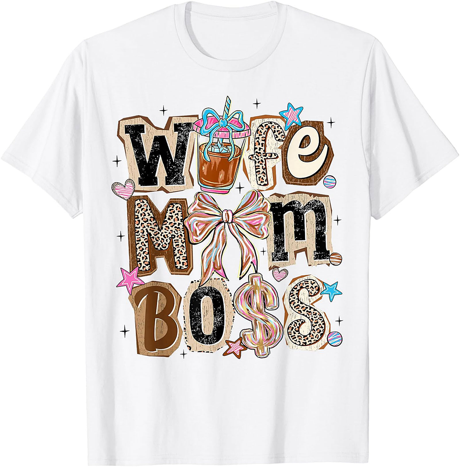 Wife Mom Boss T-shirt | Leopard Print Coffee Graphic Tee