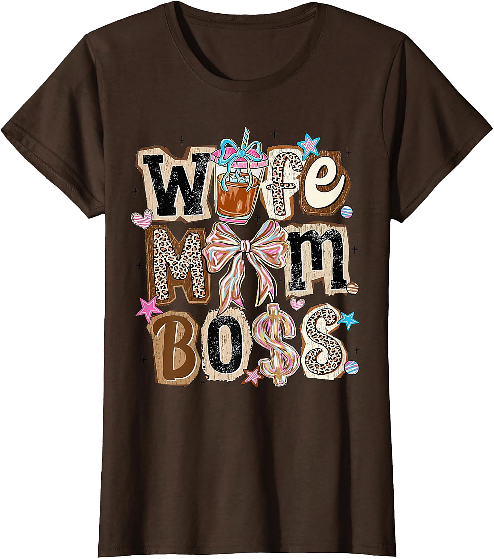 Wife Mom Boss T-shirt | Leopard Print Coffee Graphic Tee