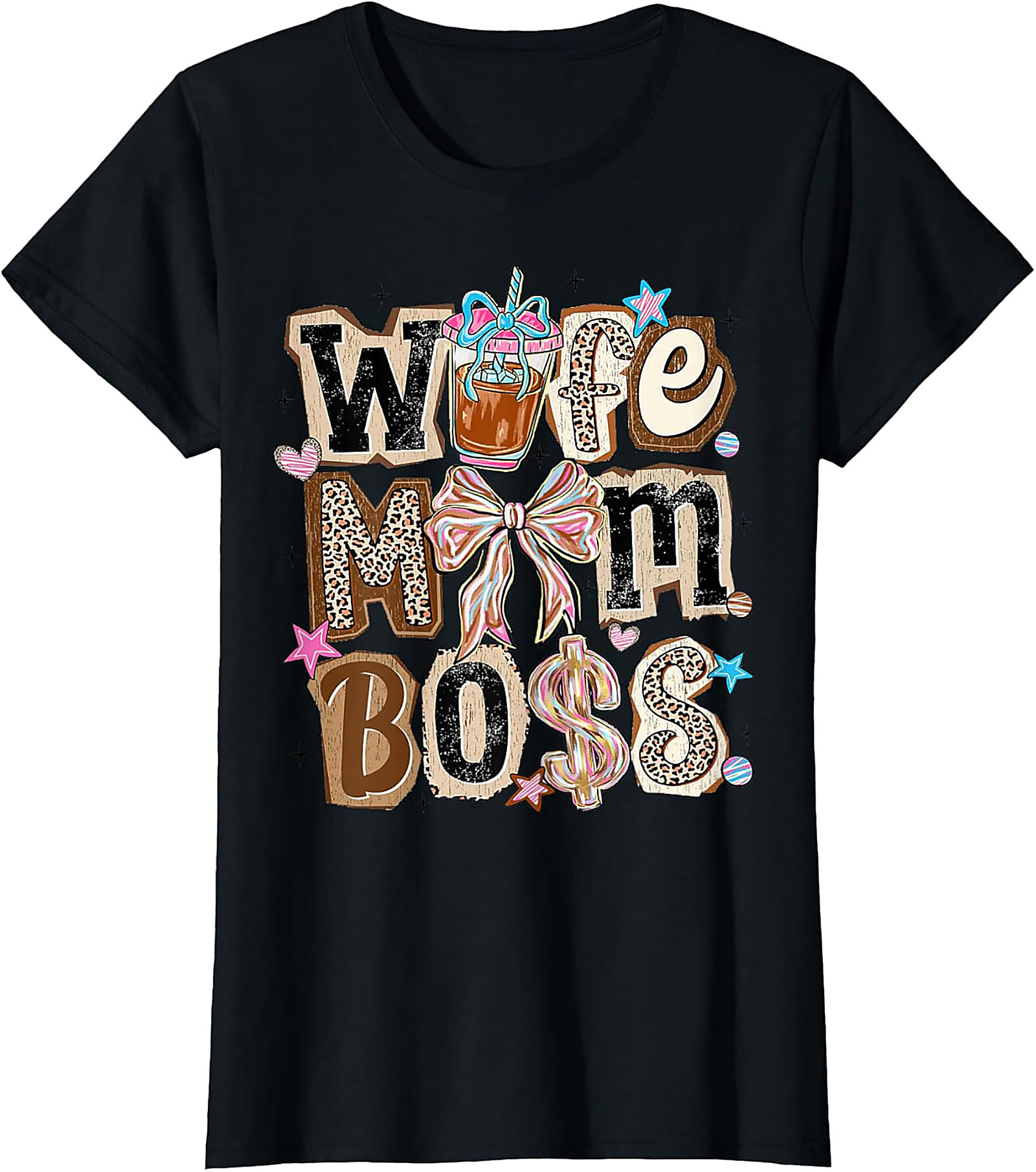Wife Mom Boss T-shirt | Leopard Print Coffee Graphic Tee