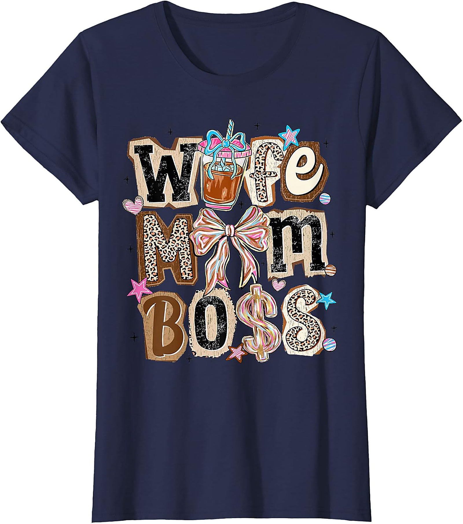 Wife Mom Boss T-shirt | Leopard Print Coffee Graphic Tee