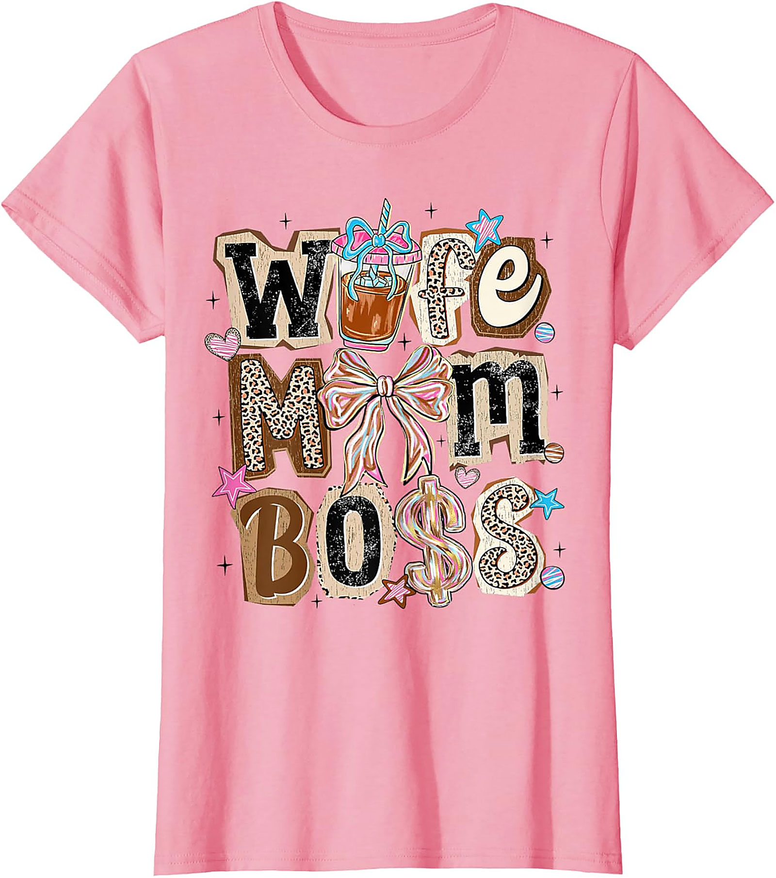 Wife Mom Boss T-shirt | Leopard Print Coffee Graphic Tee