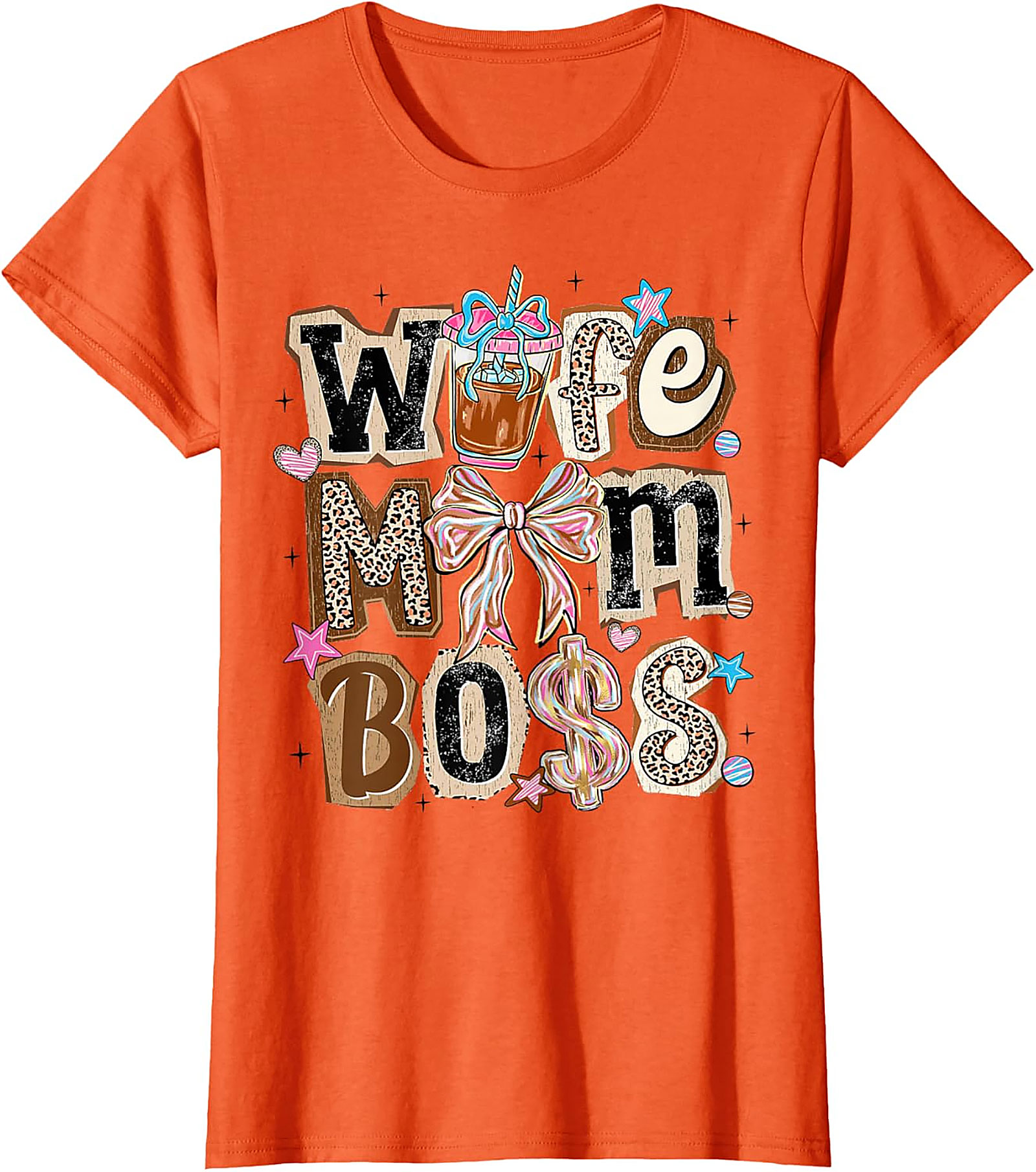 Wife Mom Boss T-shirt | Leopard Print Coffee Graphic Tee