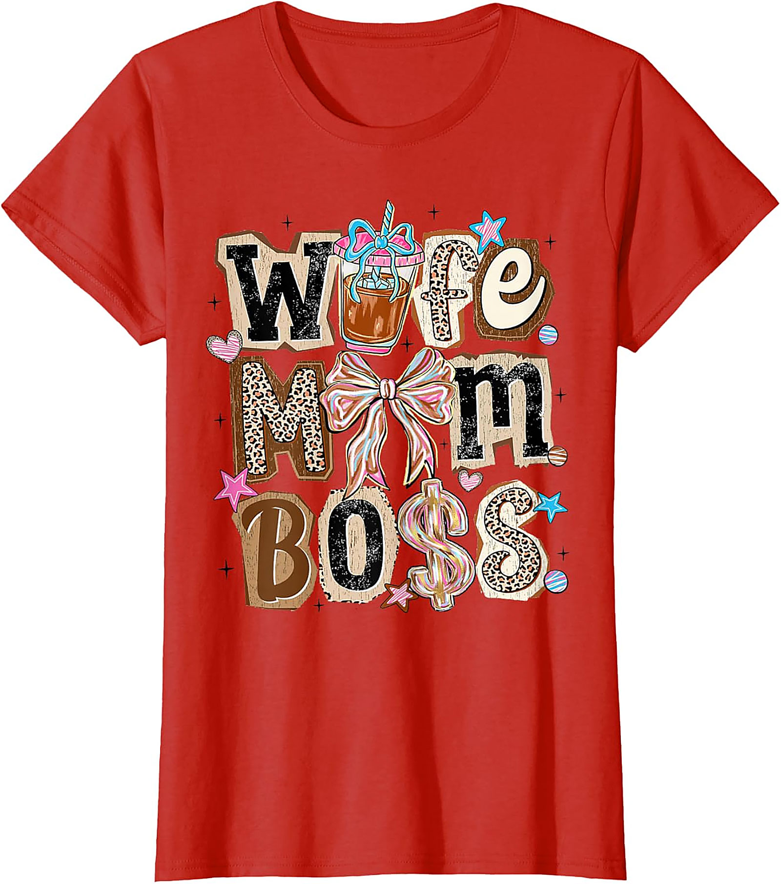 Wife Mom Boss T-shirt | Leopard Print Coffee Graphic Tee