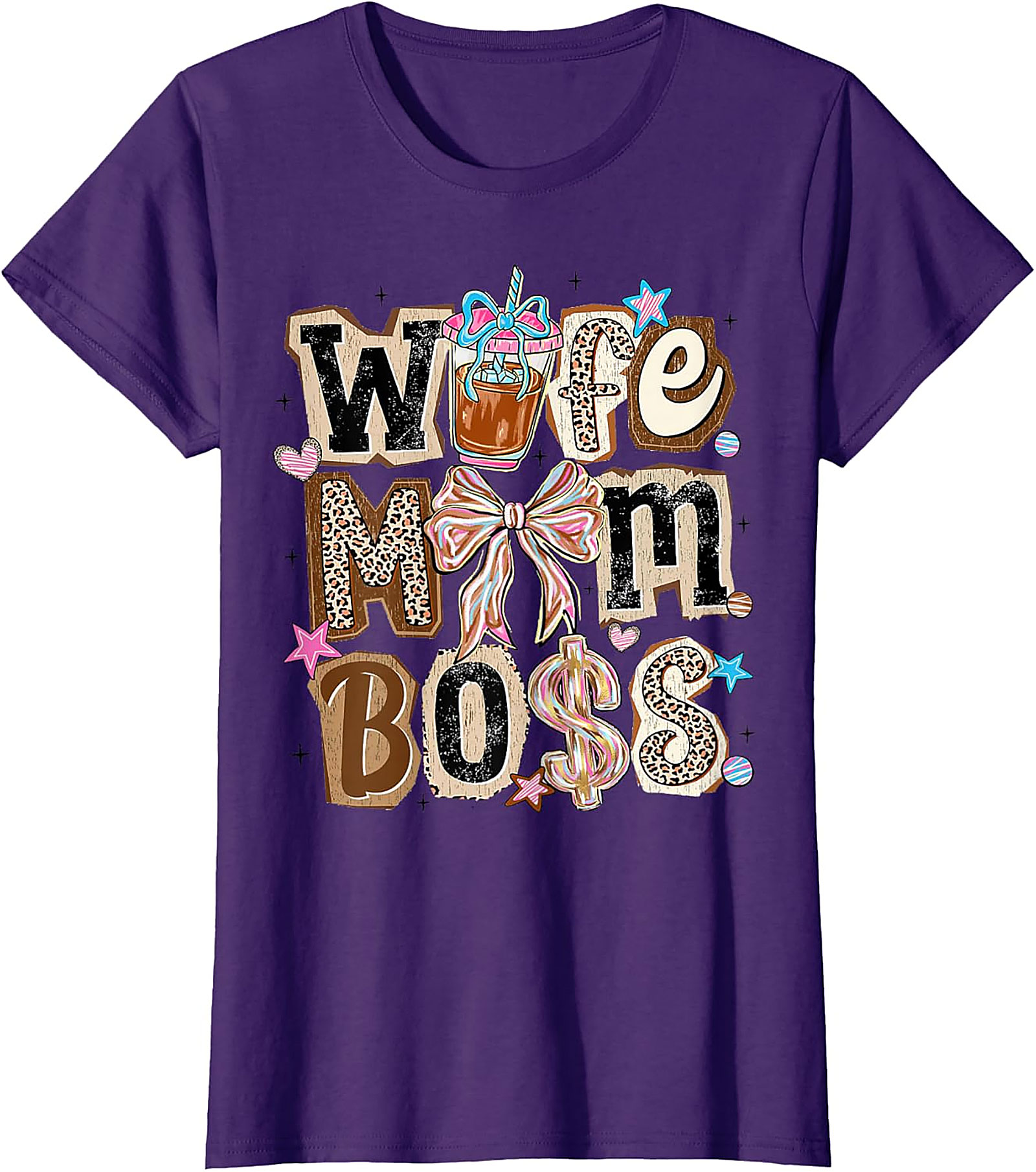 Wife Mom Boss T-shirt | Leopard Print Coffee Graphic Tee