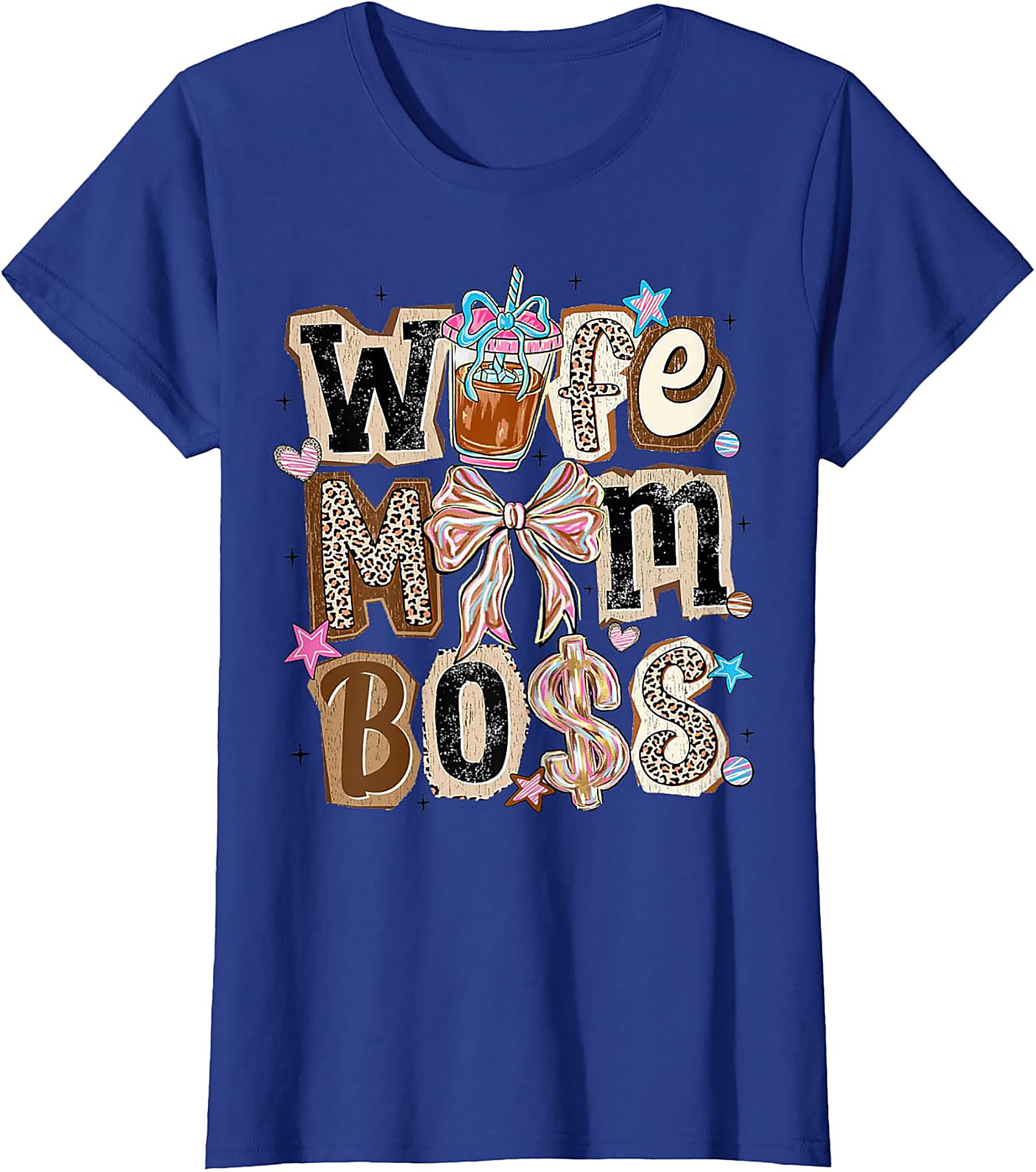 Wife Mom Boss T-shirt | Leopard Print Coffee Graphic Tee