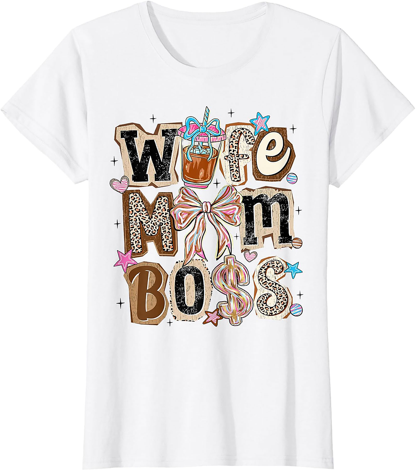 Wife Mom Boss T-shirt | Leopard Print Coffee Graphic Tee