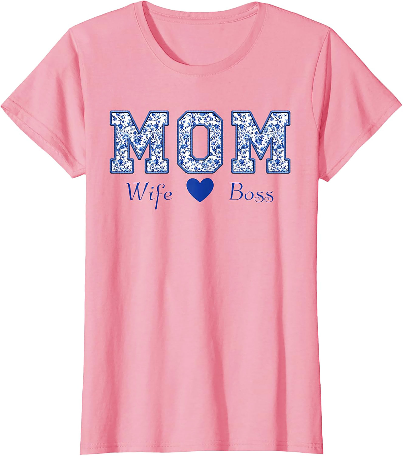 Mom Wife Boss T-Shirt | Blue Floral Graphic Tee
