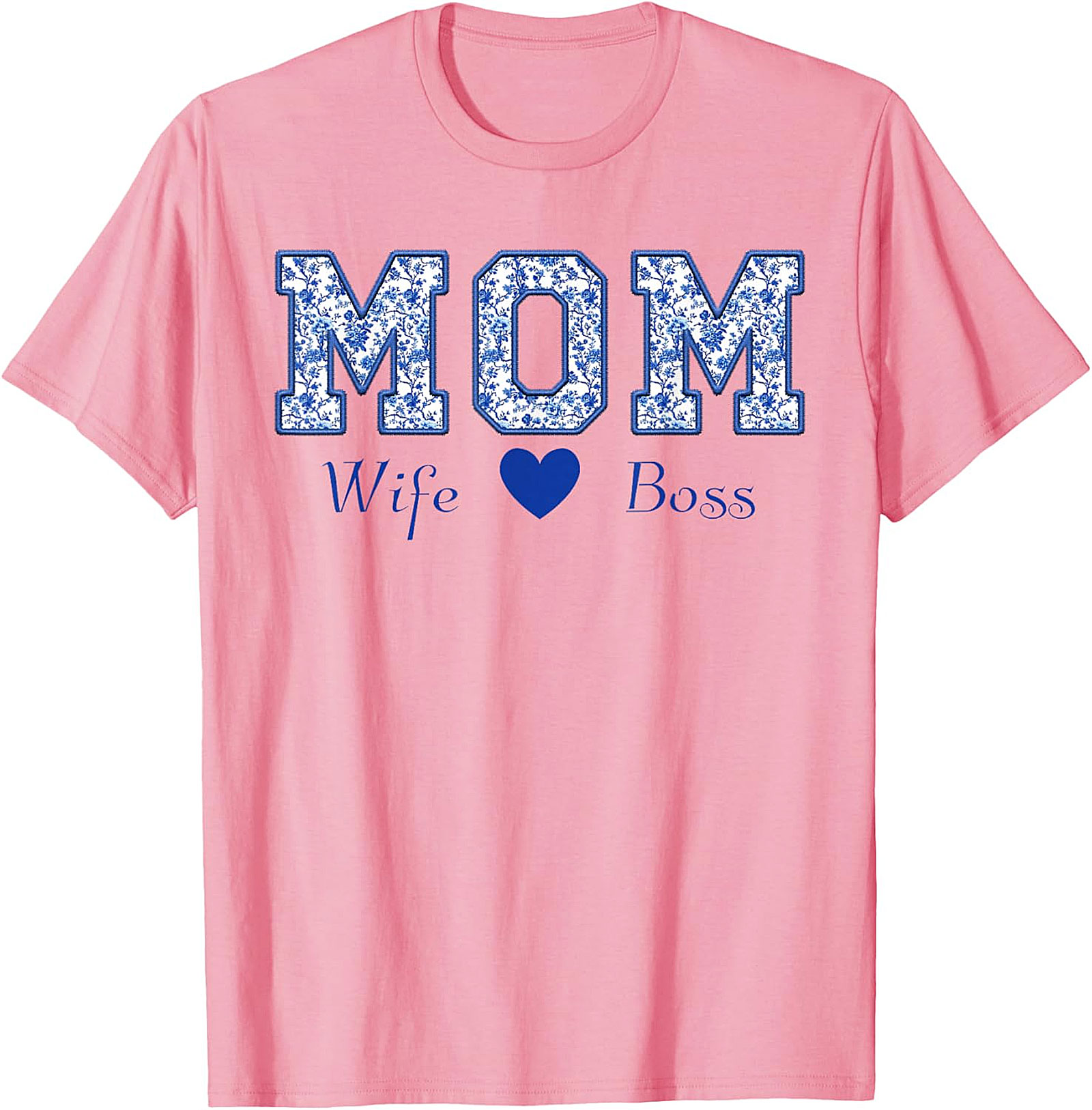 Mom Wife Boss T-Shirt | Blue Floral Graphic Tee