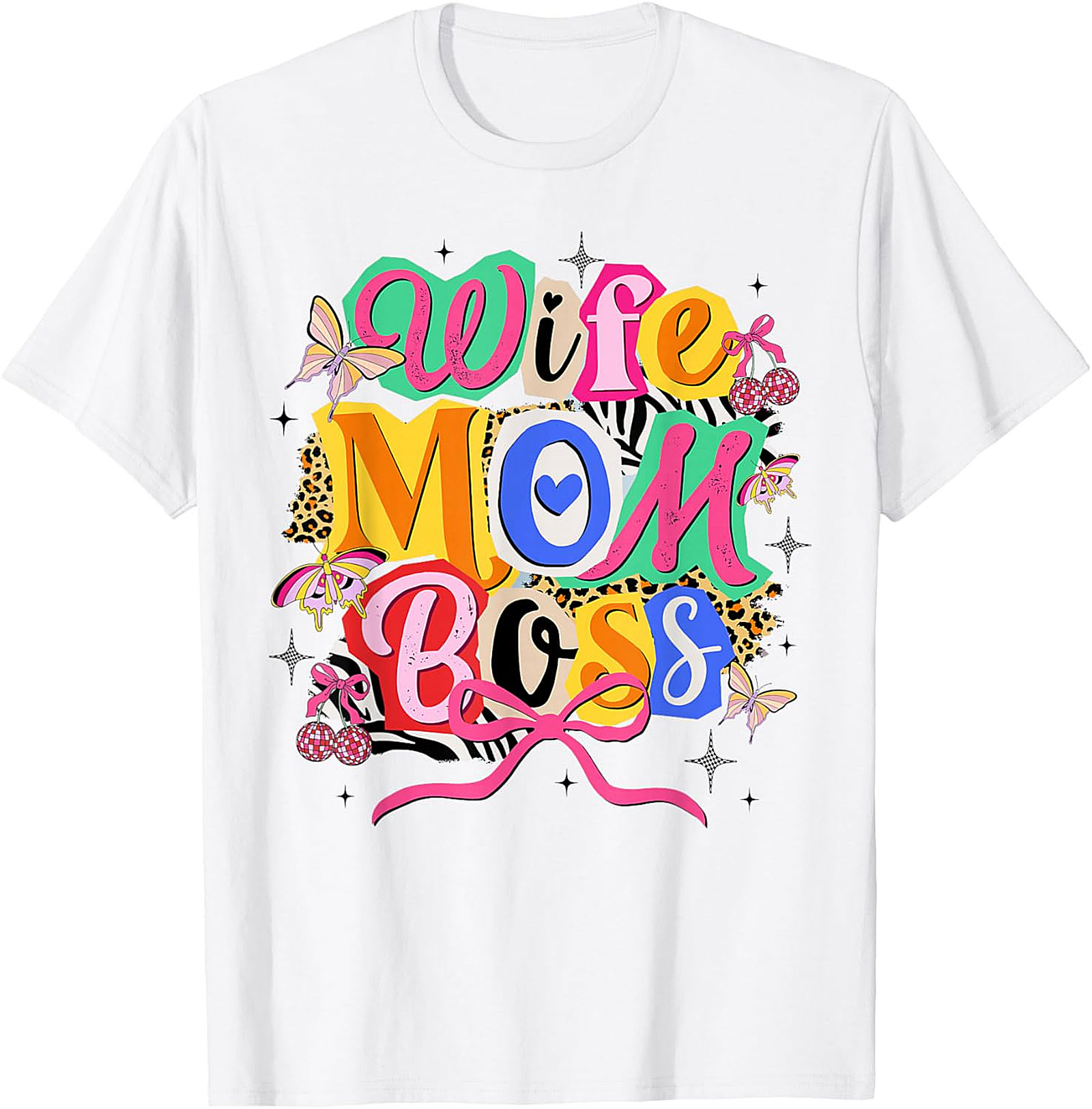 Wife Mom Boss T-shirt | Retro Colorful Graphic Tee for Women