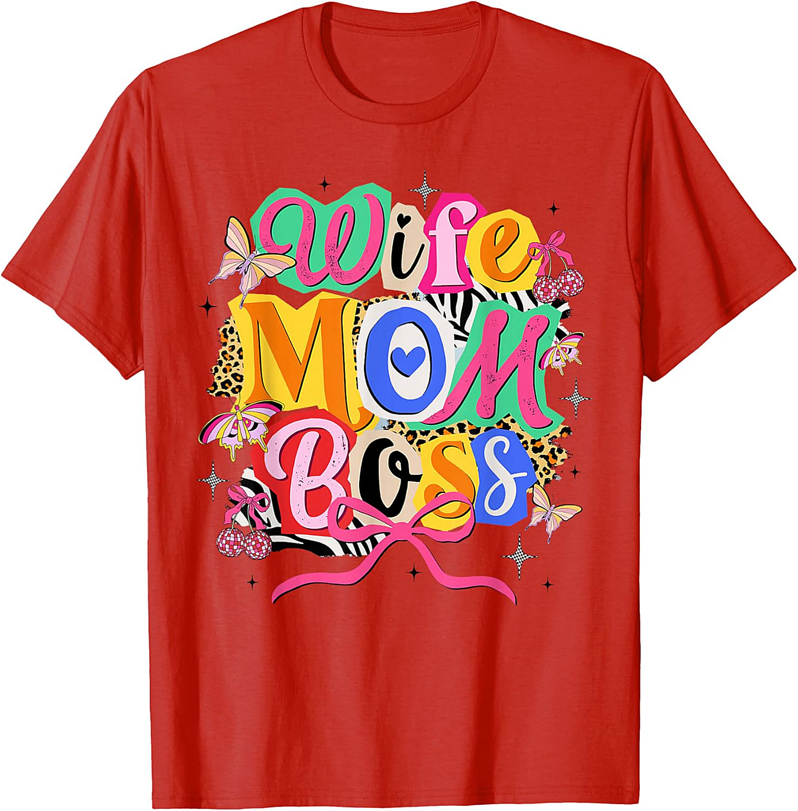 Wife Mom Boss T-shirt | Retro Colorful Graphic Tee for Women