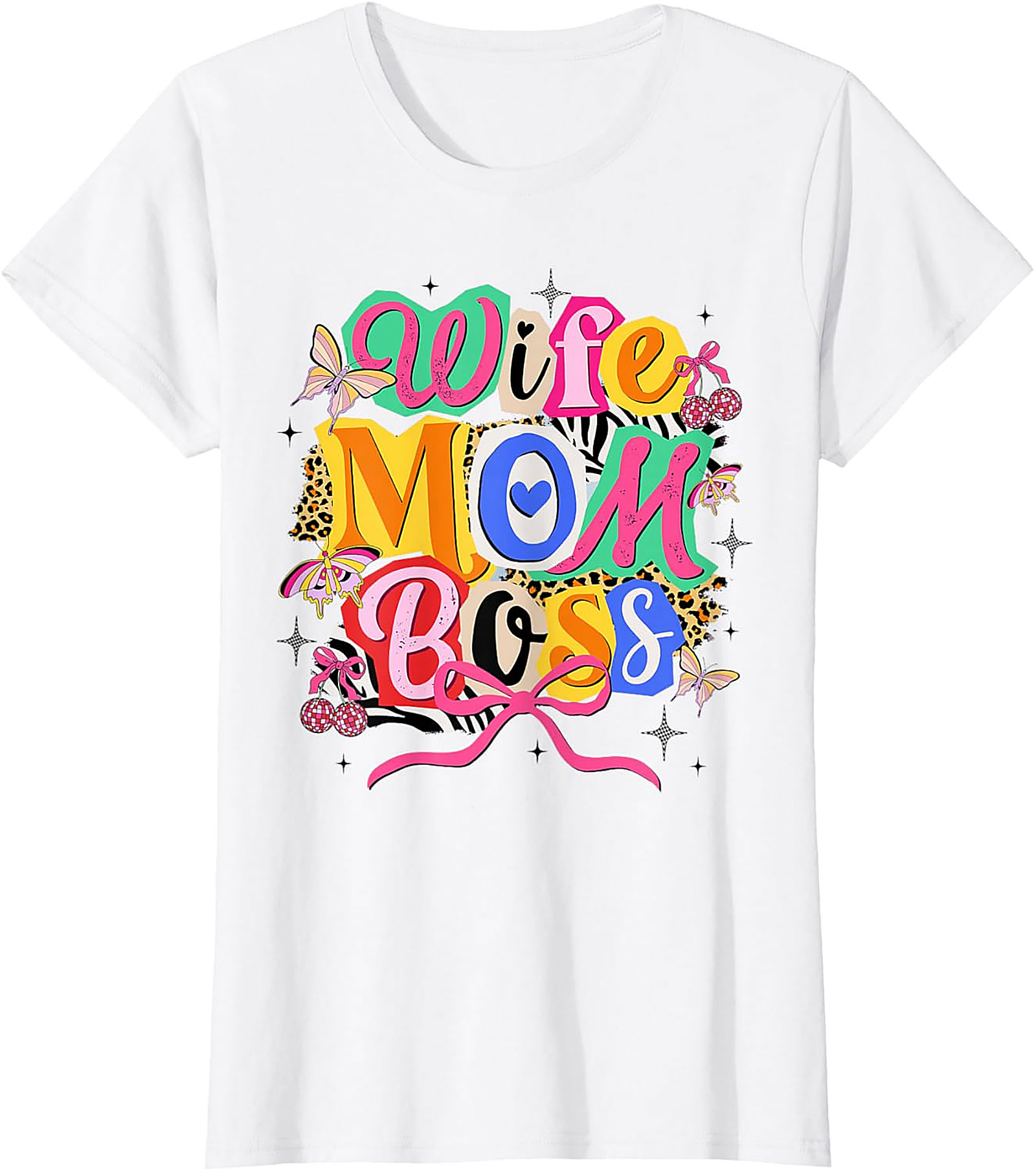Wife Mom Boss T-shirt | Retro Colorful Graphic Tee for Women