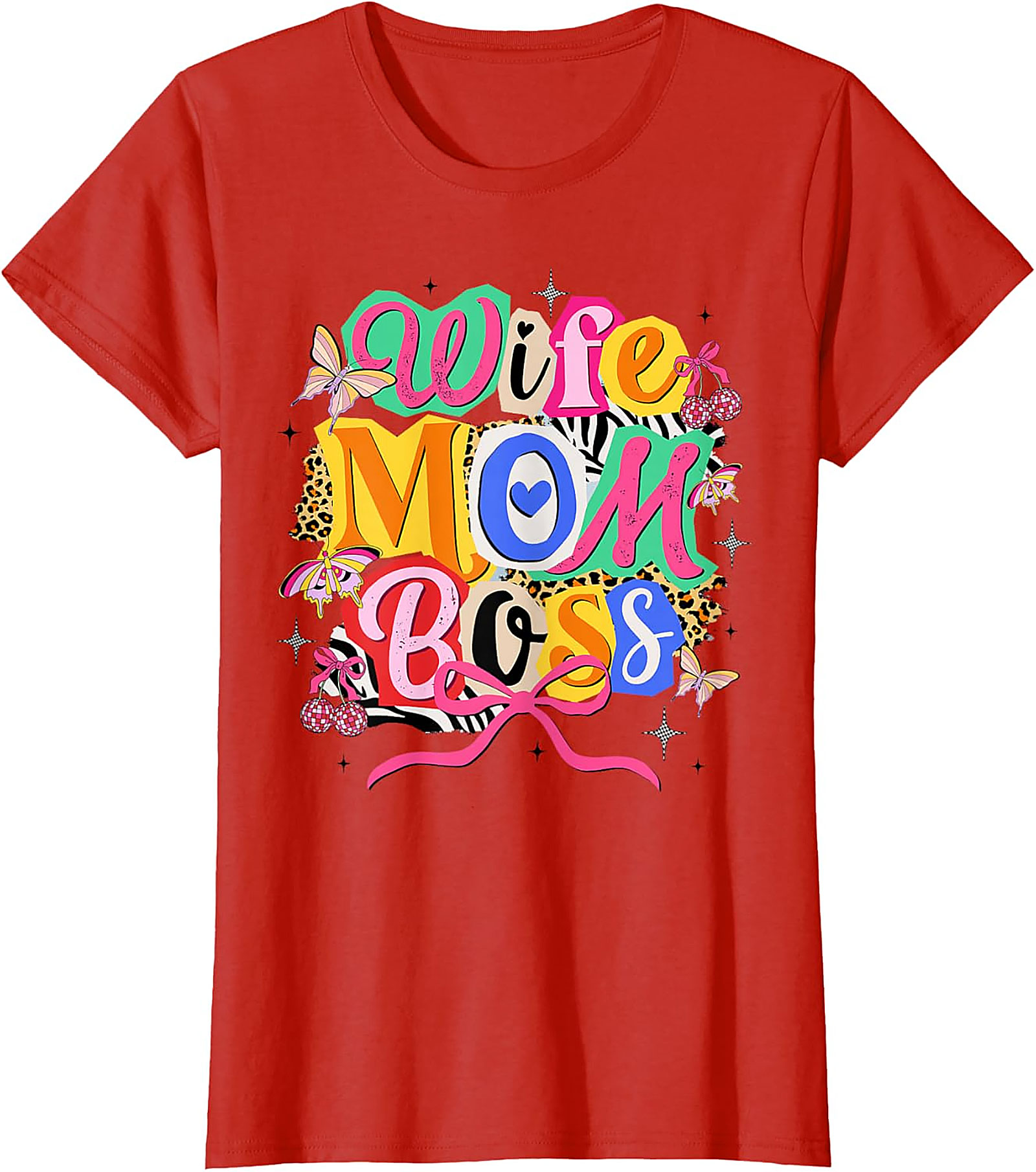 Wife Mom Boss T-shirt | Retro Colorful Graphic Tee for Women