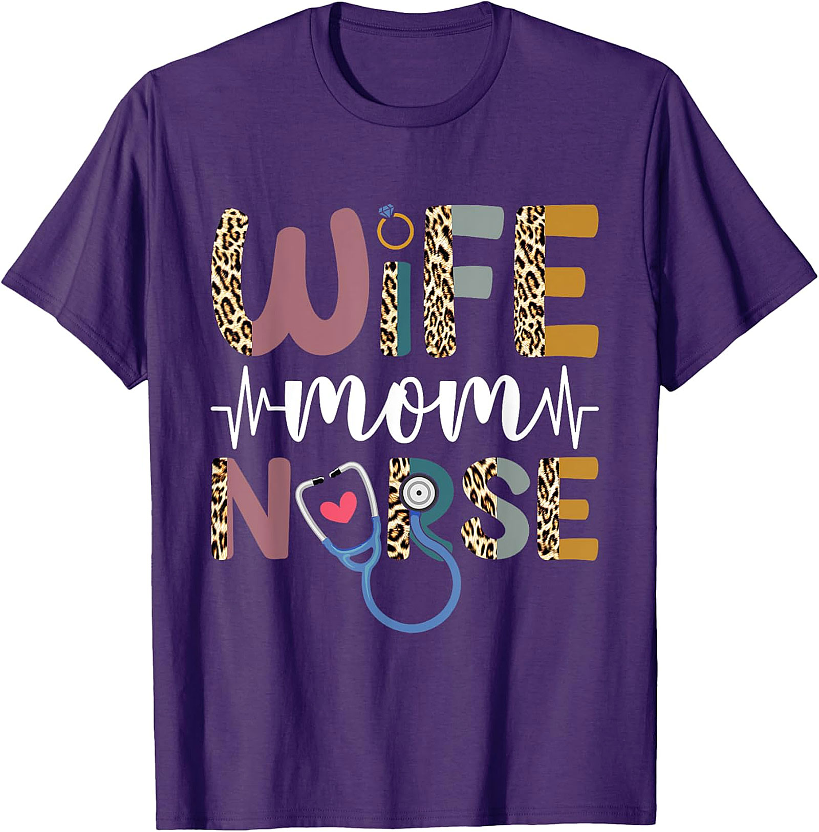 Wife Mom Nurse Leopard T-Shirt | Soft Cotton Nurse Gift