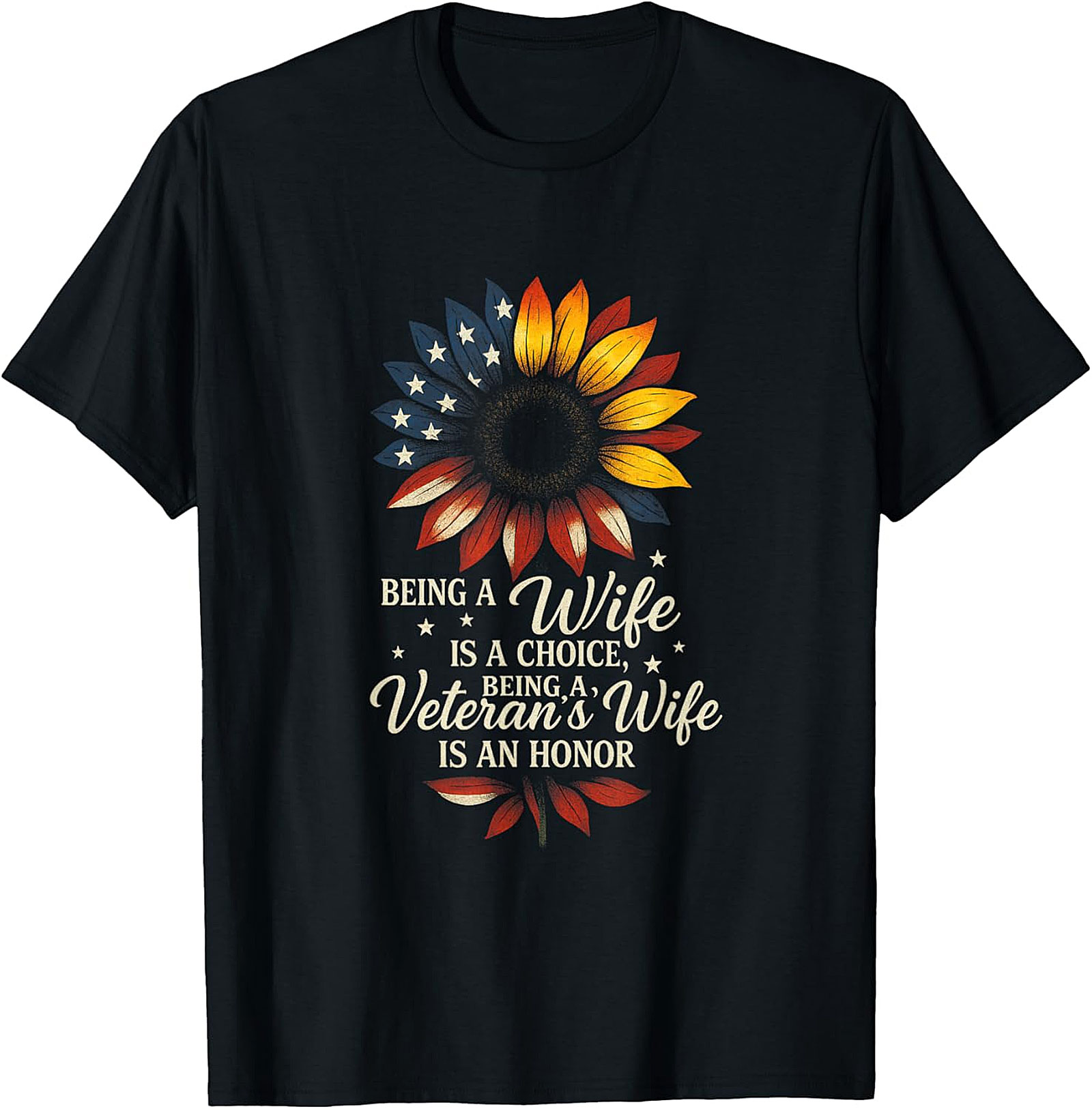 Veteran's Wife Honor Sunflower Patriotic T-shirt