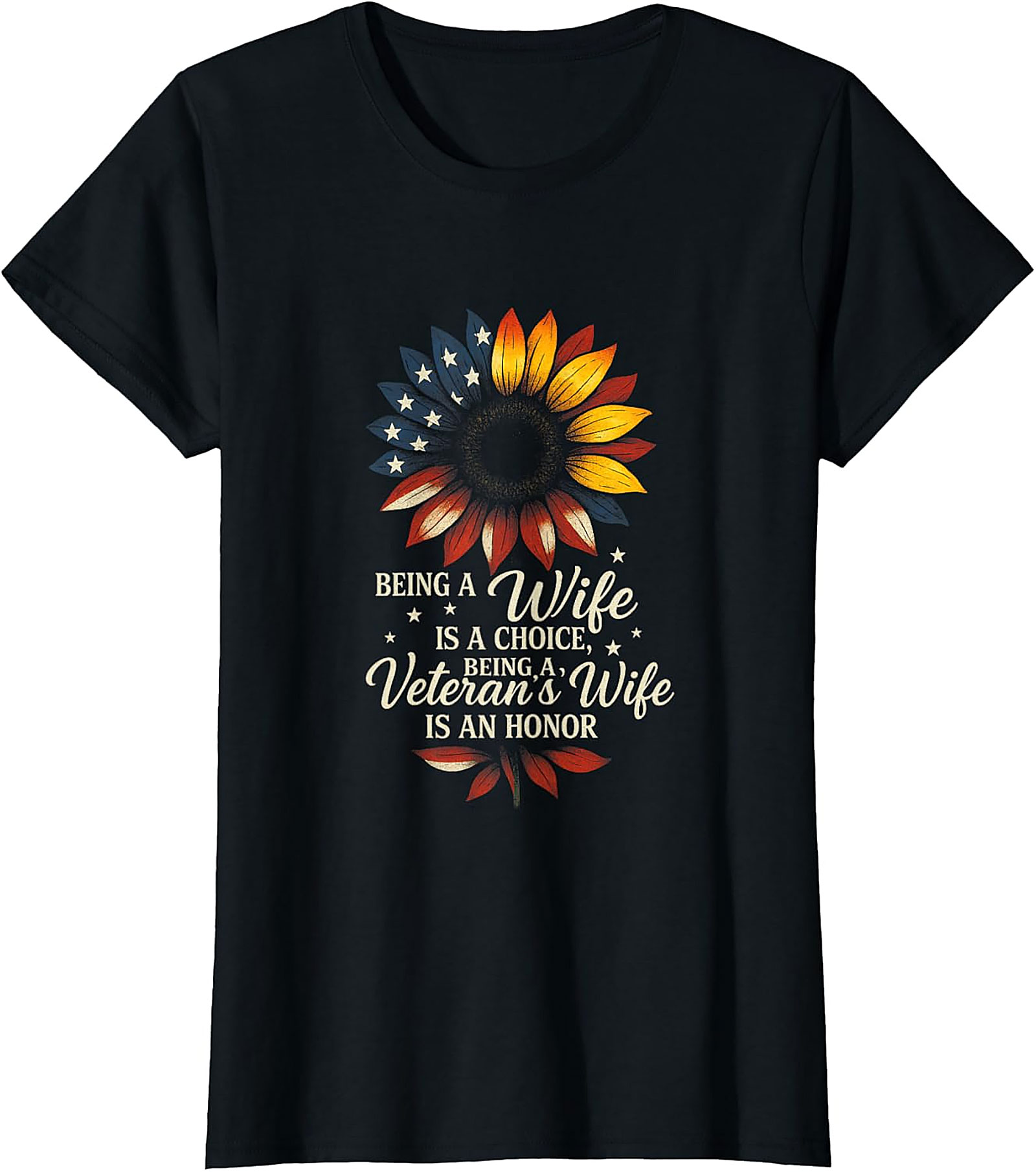 Veteran's Wife Honor Sunflower Patriotic T-shirt