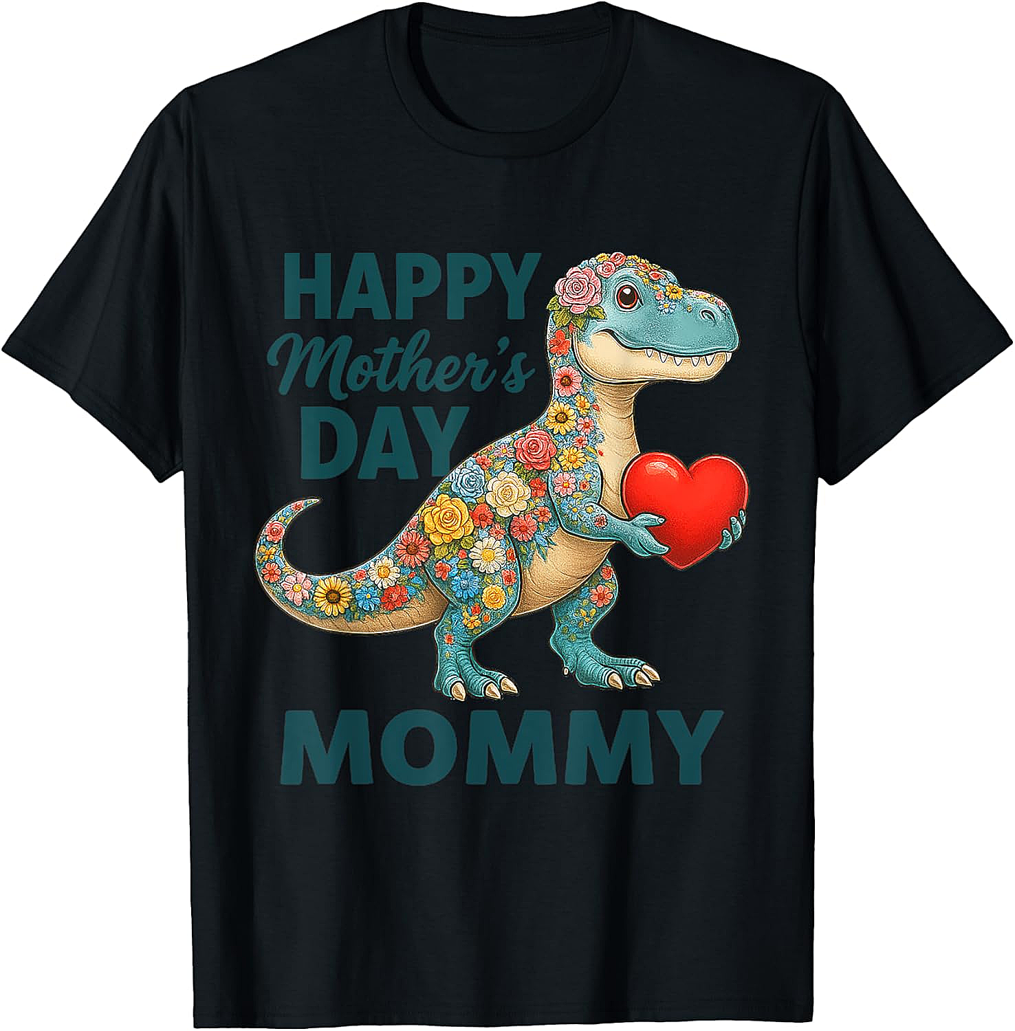 Floral T-Rex Mother's Day T-Shirt Cute Mommy Graphic Tee