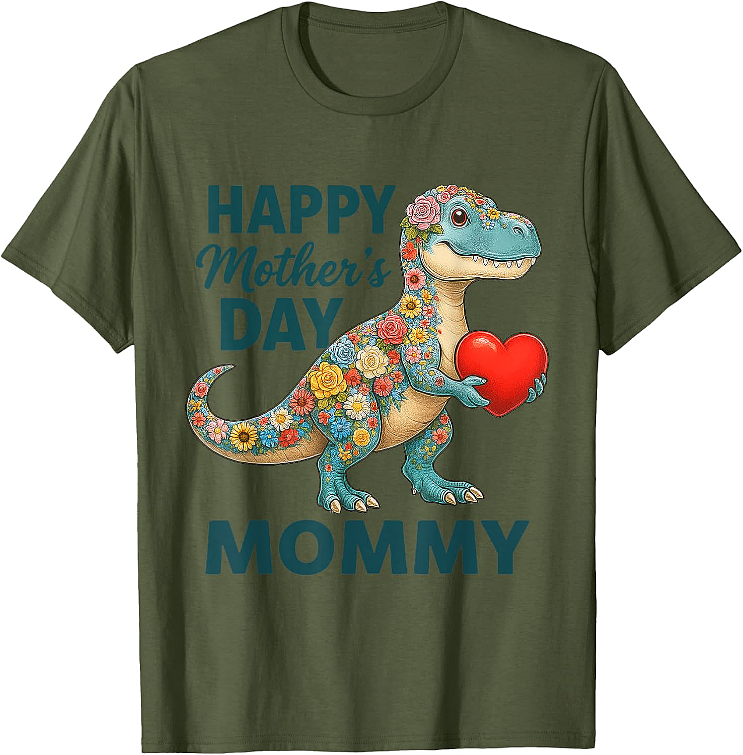 Floral T-Rex Mother's Day T-Shirt Cute Mommy Graphic Tee
