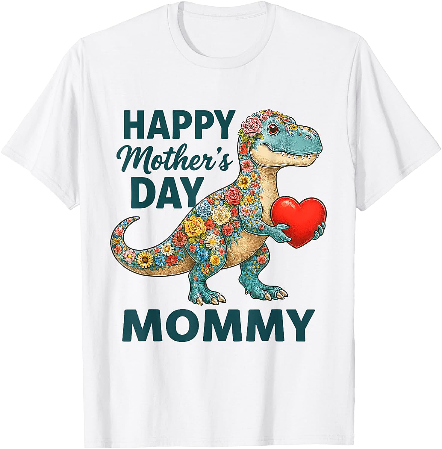 Floral T-Rex Mother's Day T-Shirt Cute Mommy Graphic Tee
