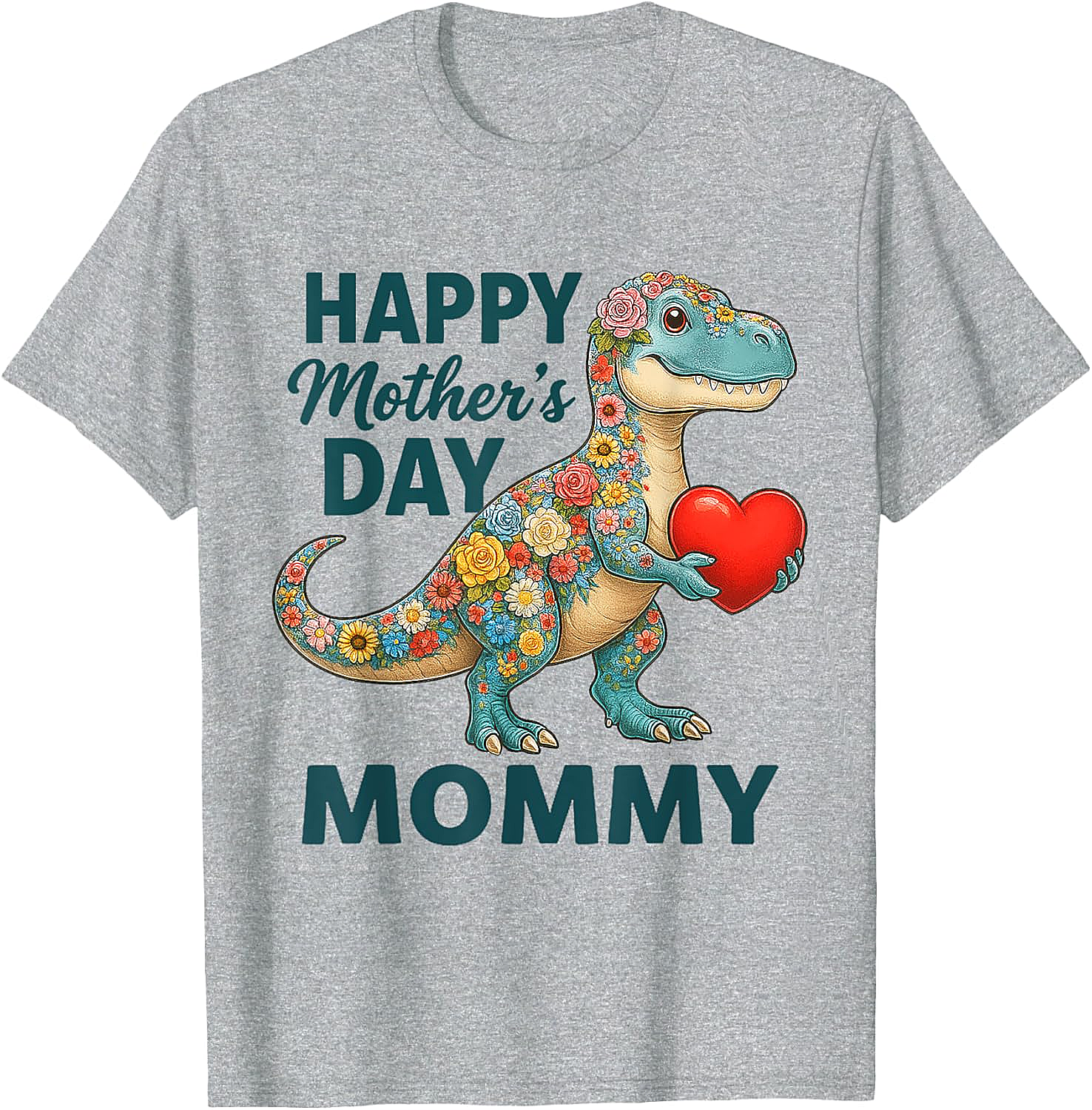 Floral T-Rex Mother's Day T-Shirt Cute Mommy Graphic Tee