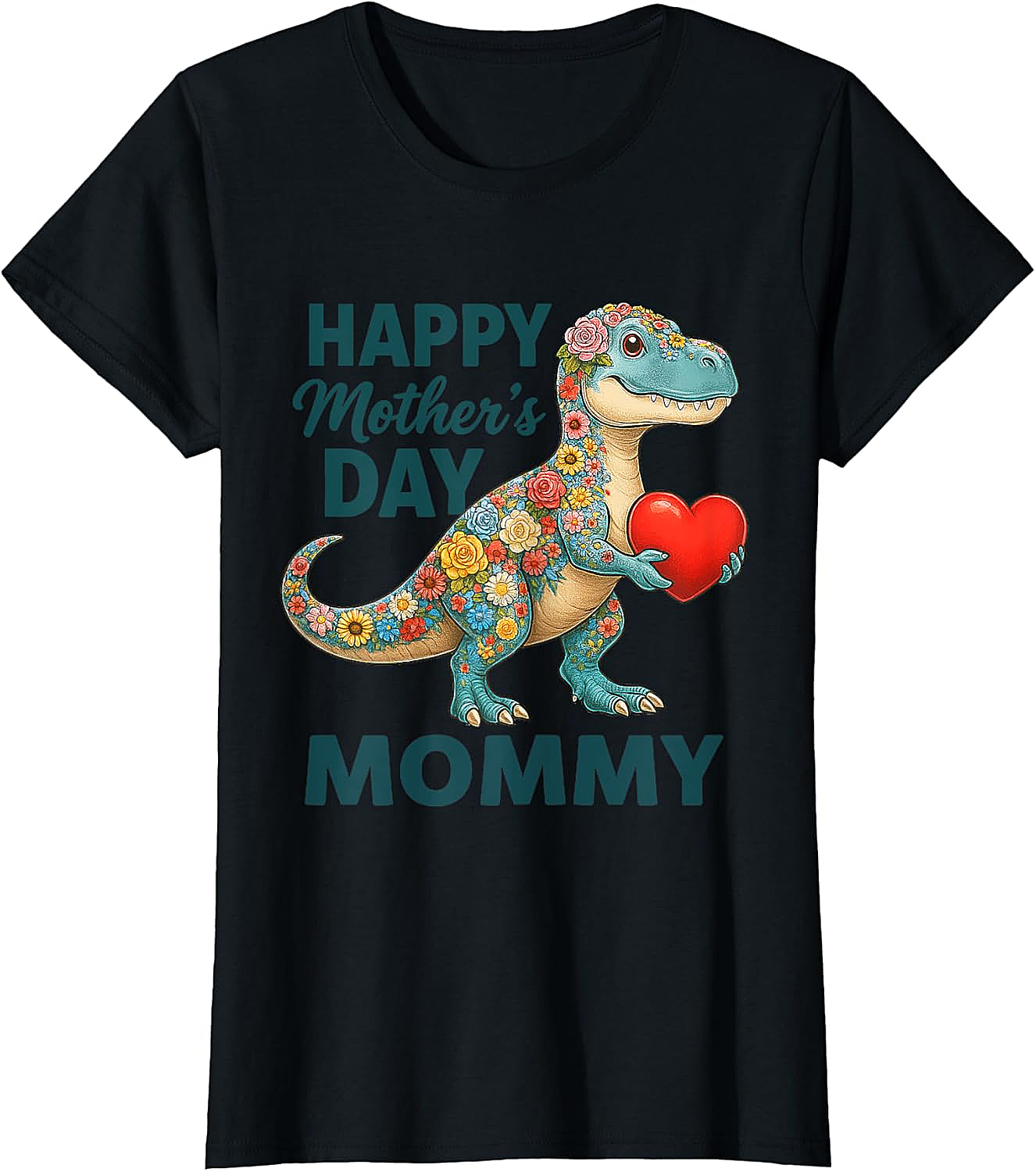 Floral T-Rex Mother's Day T-Shirt Cute Mommy Graphic Tee